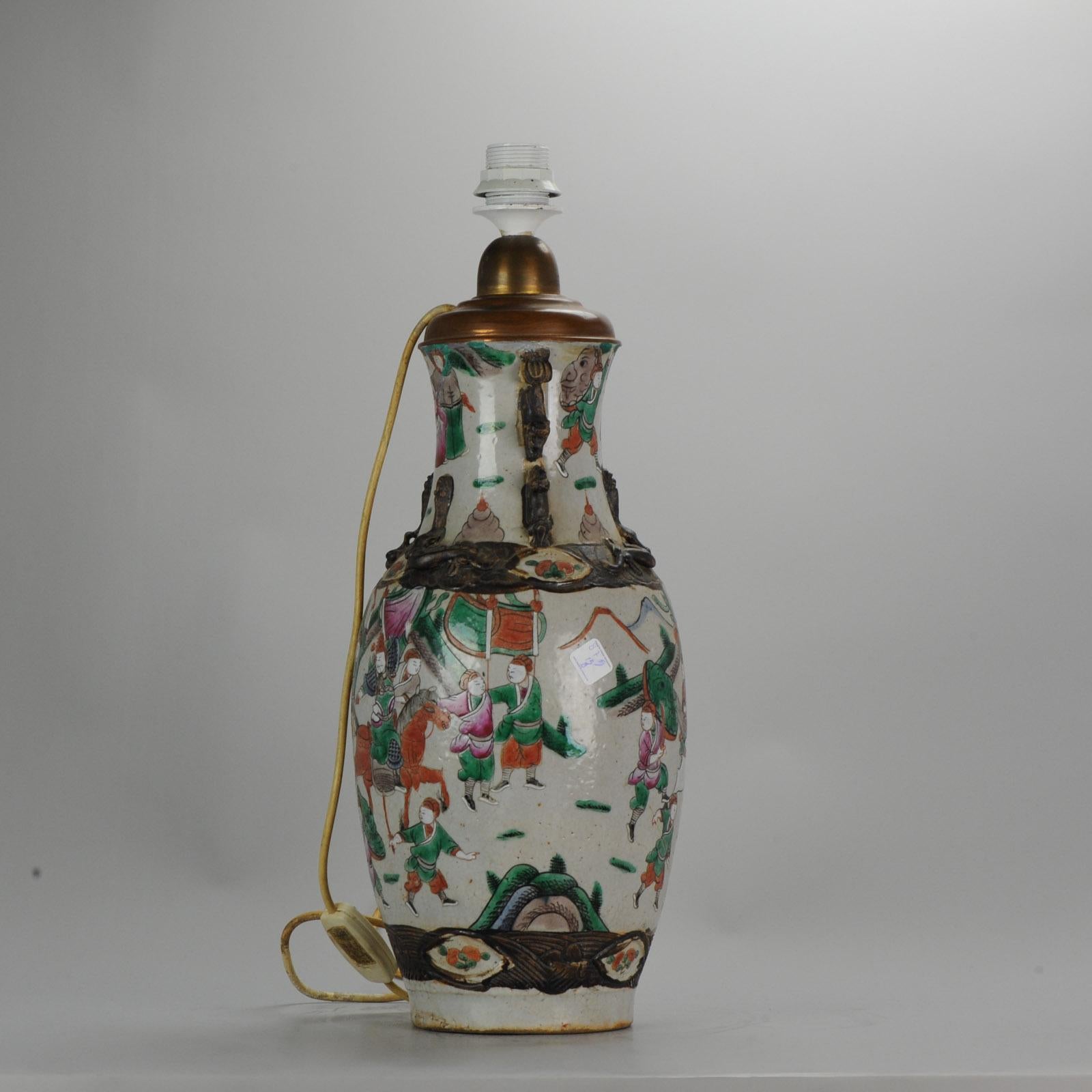 19th Century Antique, circa 1900 Nanking Warrior Vase China Chinese Republic Lamp For Sale
