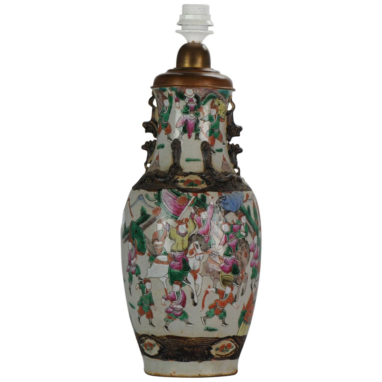 Antique, circa 1900 Nanking Warrior Vase China Chinese Republic Lamp For Sale