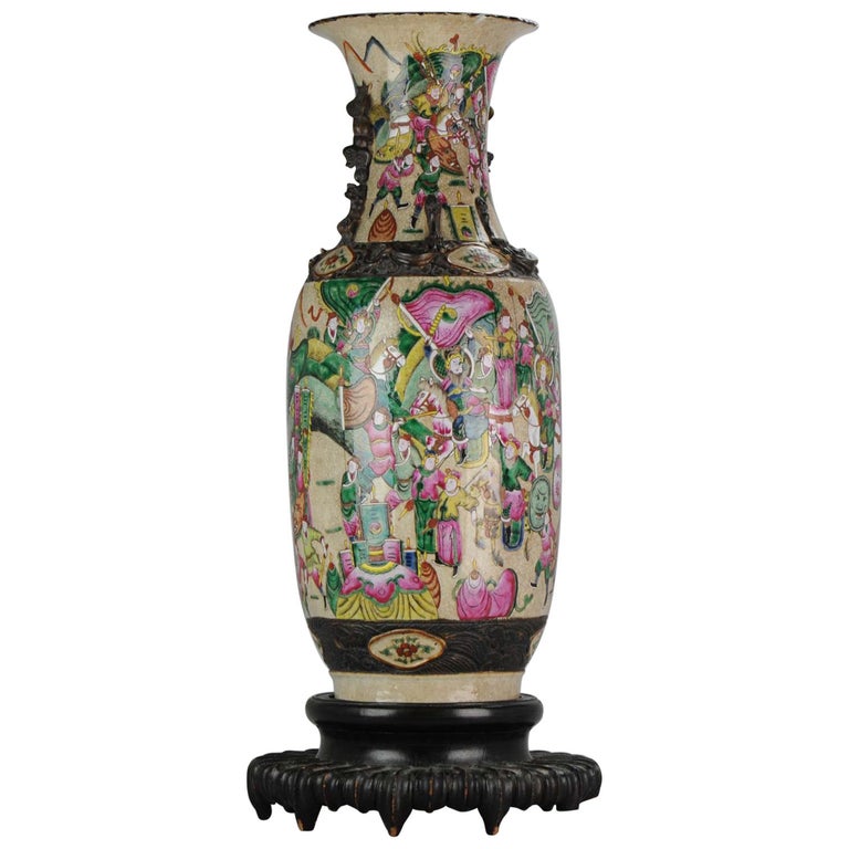 Antique circa 1900 Nanking Warrior Vase China Chinese Republic Large  Porcelain For Sale at 1stDibs