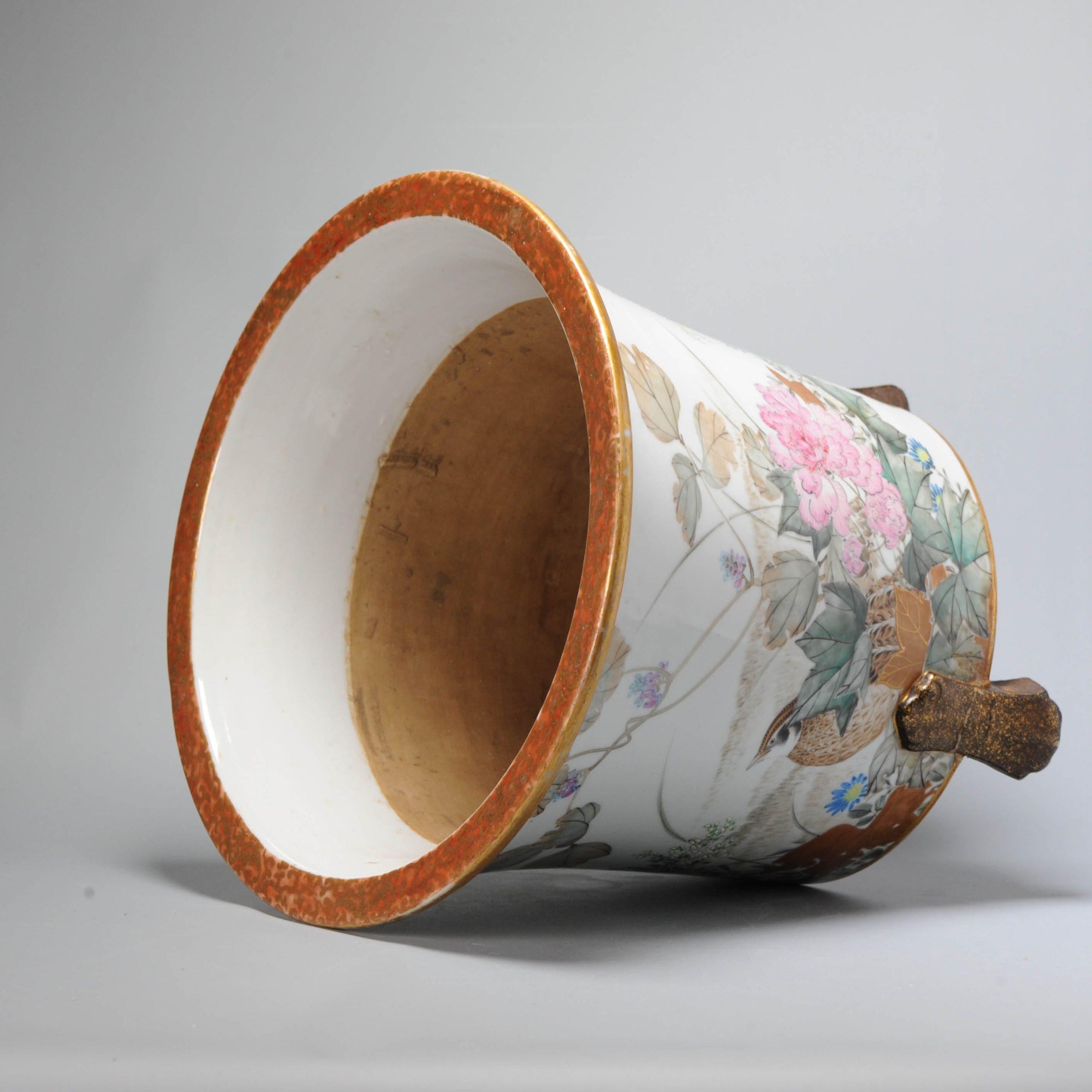 Antique circa 1900 Period Japanese Porcelain Jardiniere Japan Quails Flowers For Sale 4