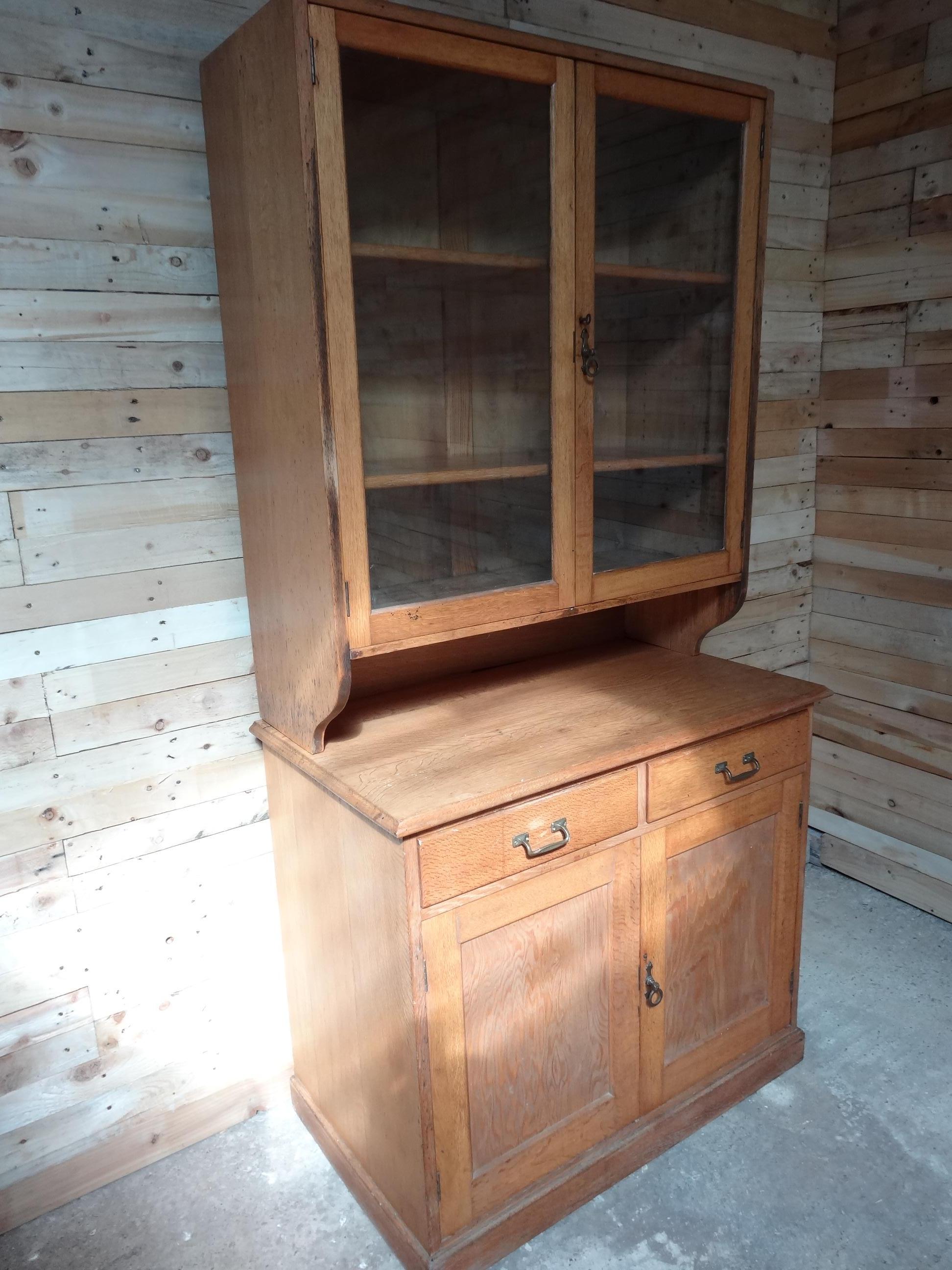 Antique Ca 1900 Solid Light Oak English Kitchen Cabinet 4
