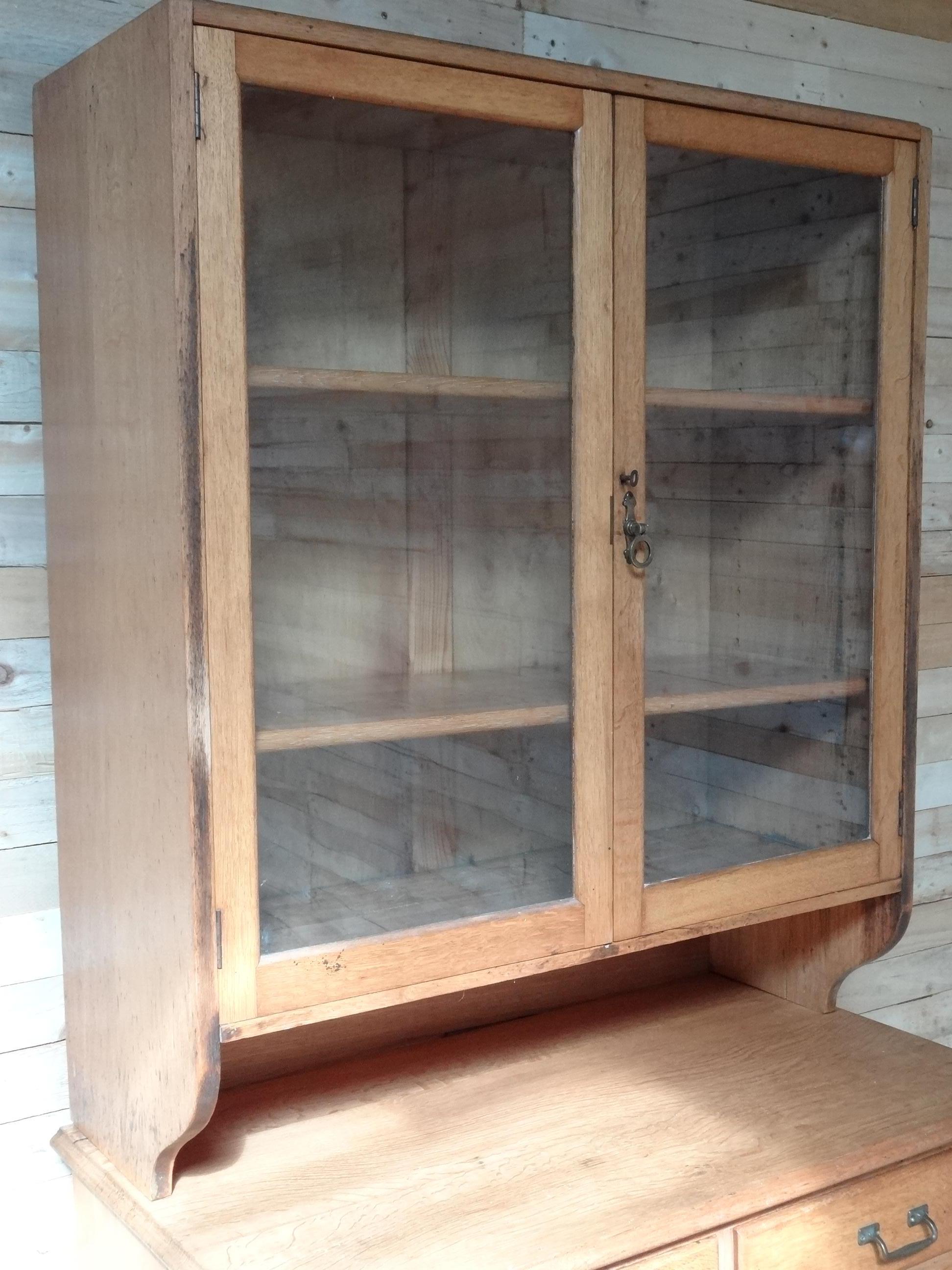 Antique Ca 1900 Solid Light Oak English Kitchen Cabinet 5
