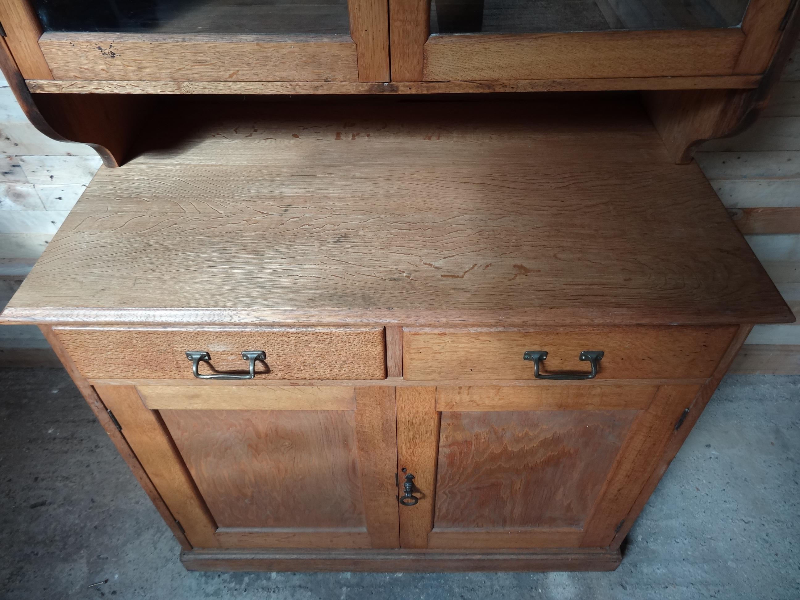 Antique Ca 1900 Solid Light Oak English Kitchen Cabinet 7