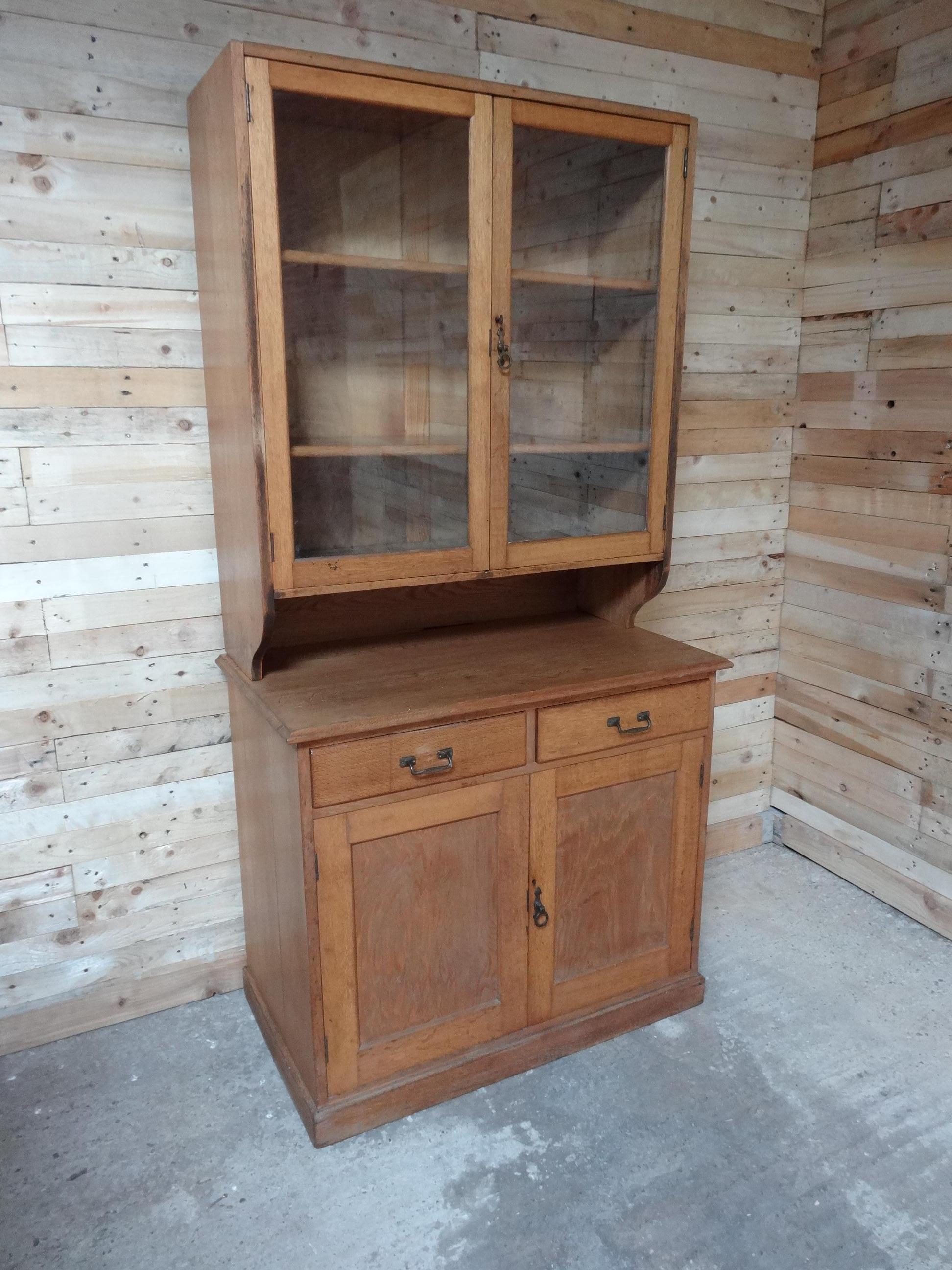 Late Victorian Antique Ca 1900 Solid Light Oak English Kitchen Cabinet