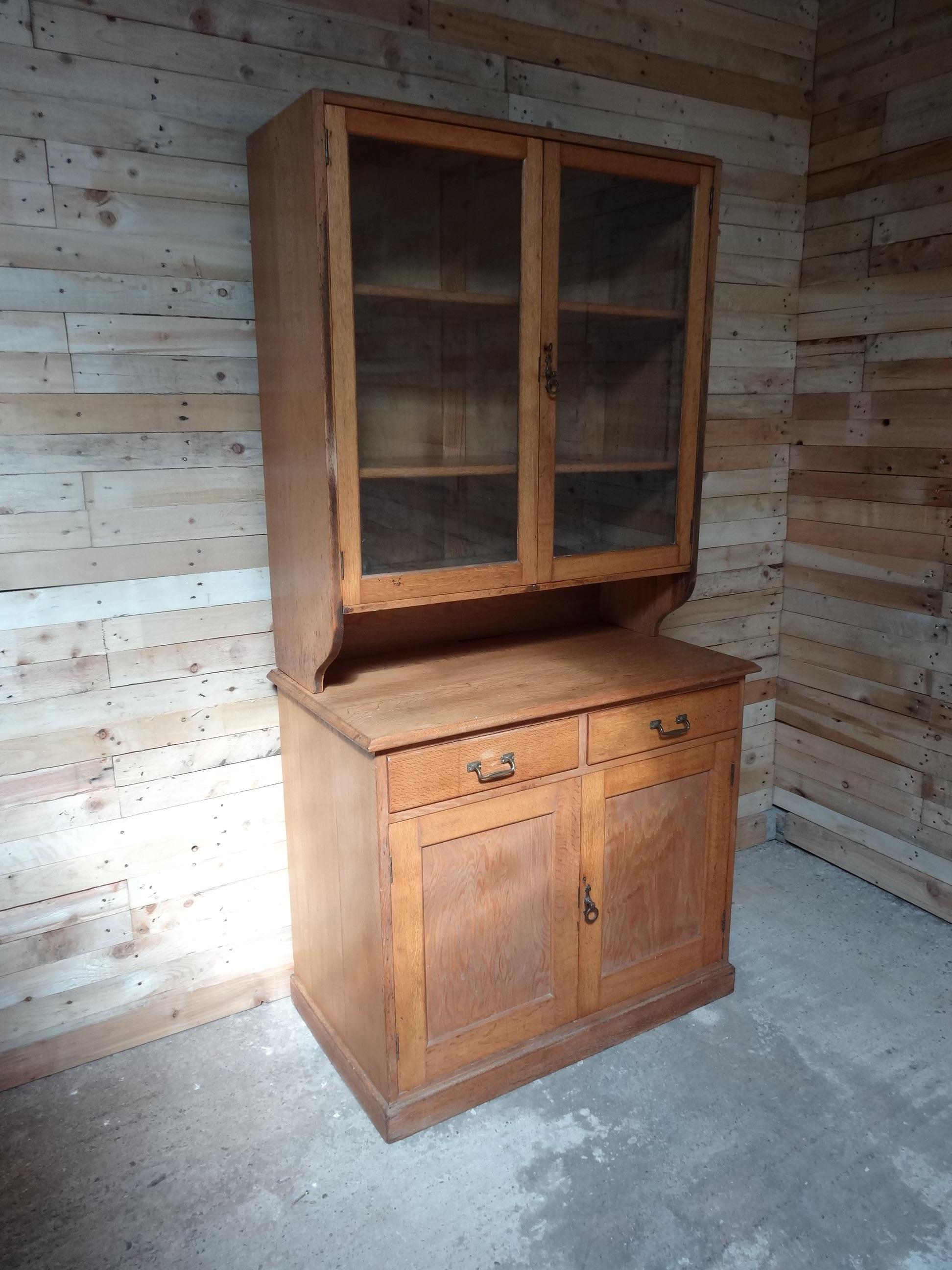 Antique Ca 1900 Solid Light Oak English Kitchen Cabinet 3