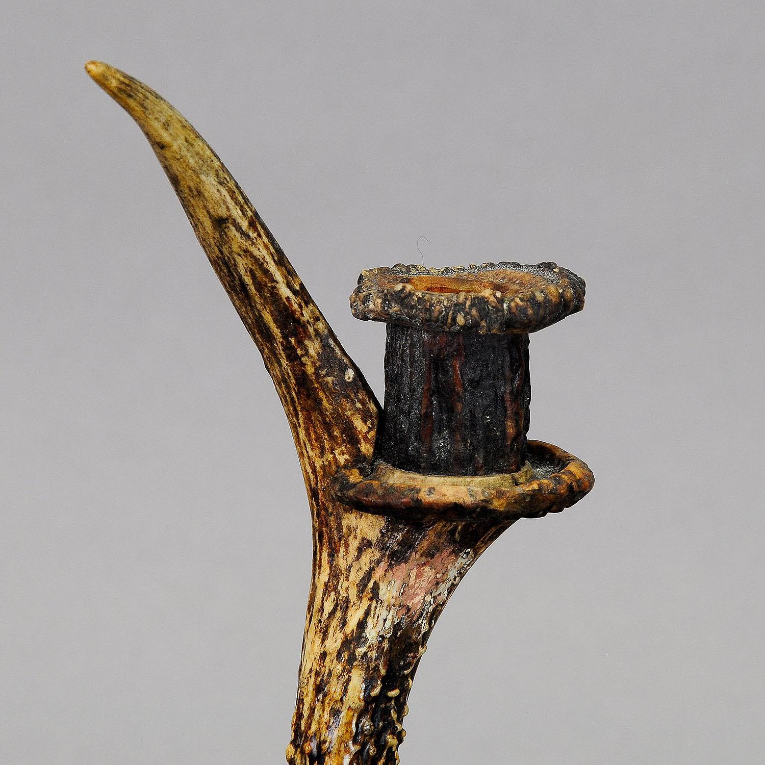 19th Century Antique Cabin Decor Antler Candlestick, Black Forest ca. 1890s For Sale