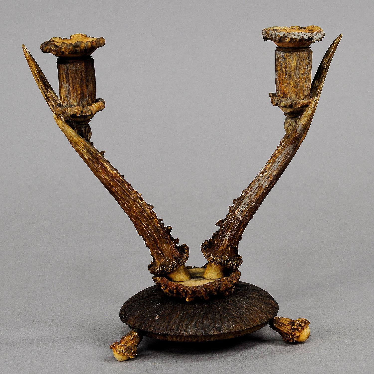 German Antique Cabin Decor Two-Armed Antler Candlestick 1900 For Sale
