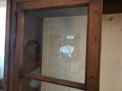 Antique Armoire or Shelving Unit with Rolled Glass Door Panels