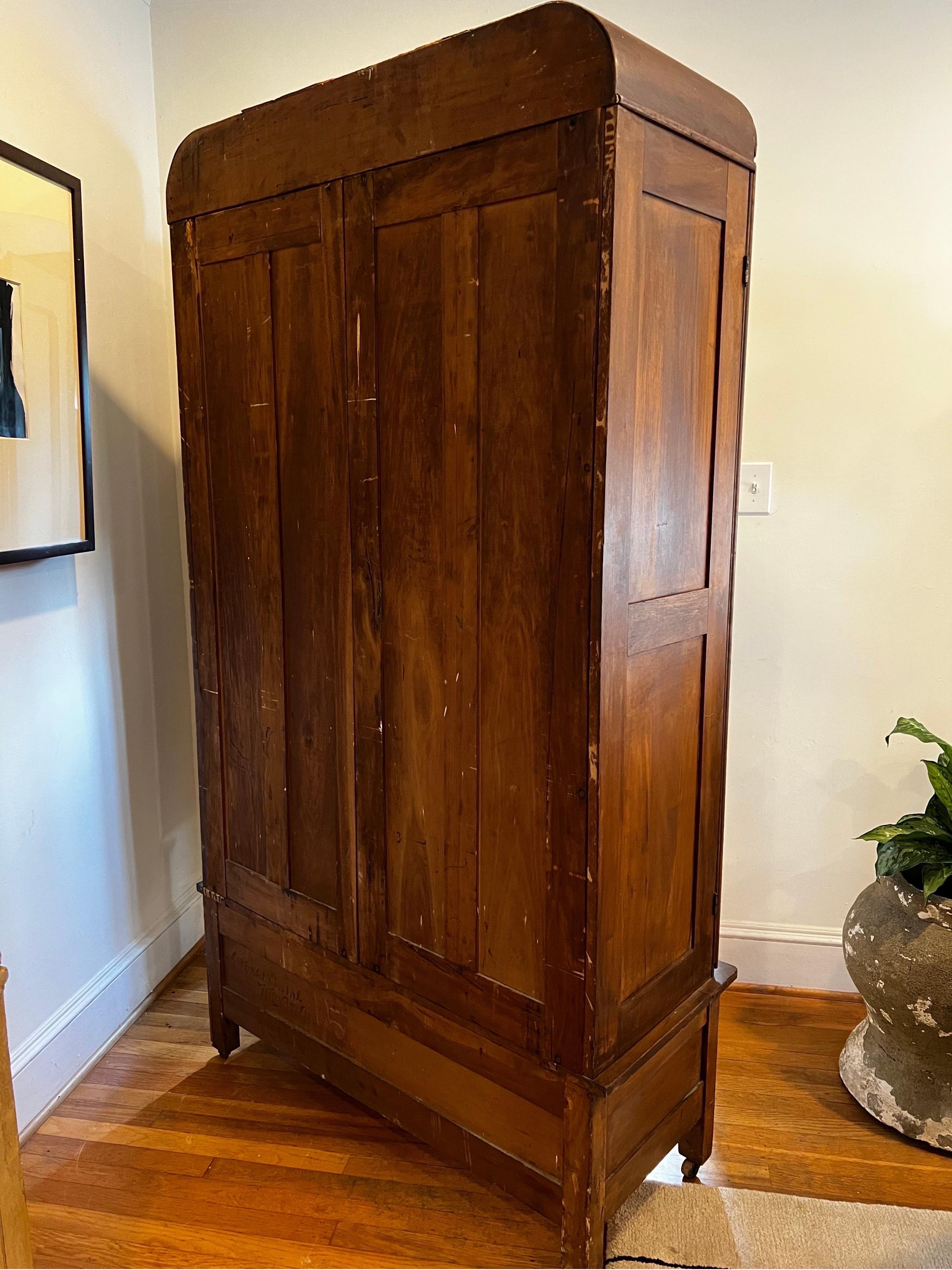 Antique Cabinet /Armoire with Carved Detail on Top For Sale 3