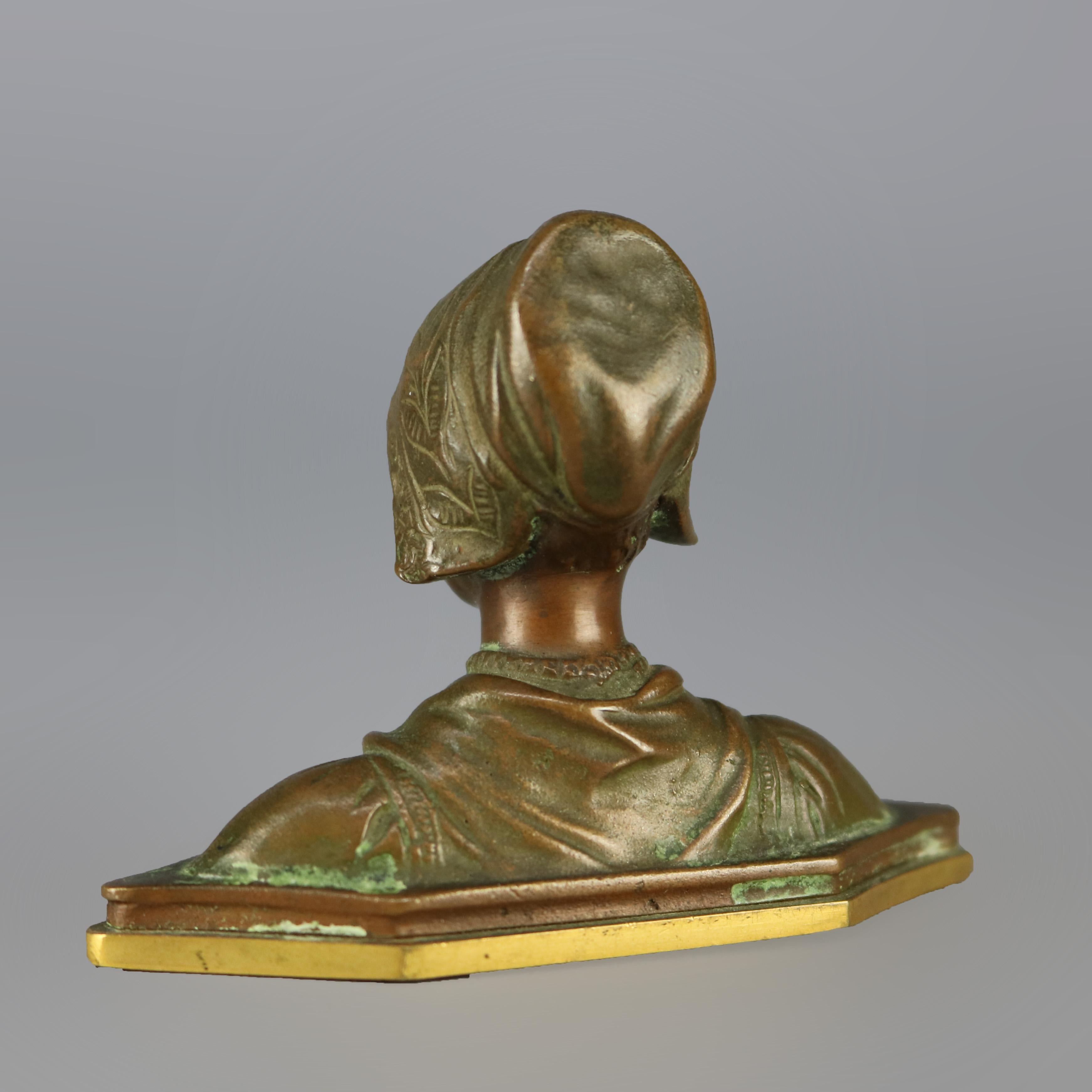 European Antique Cabinet Bronze Bust Portrait Bust Sculpture of Woman, circa 1900