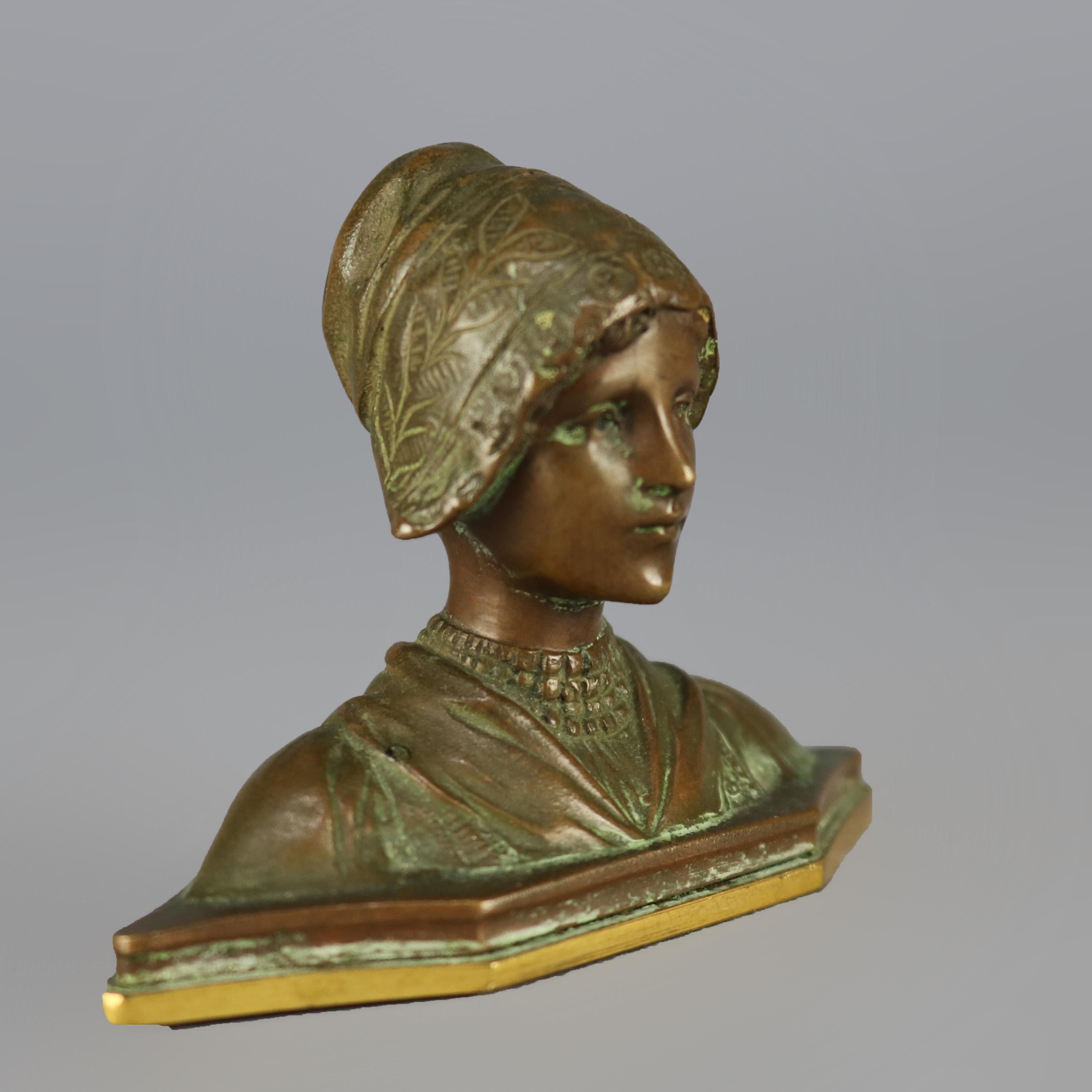 Antique Cabinet Bronze Bust Portrait Bust Sculpture of Woman, circa 1900 In Good Condition In Big Flats, NY