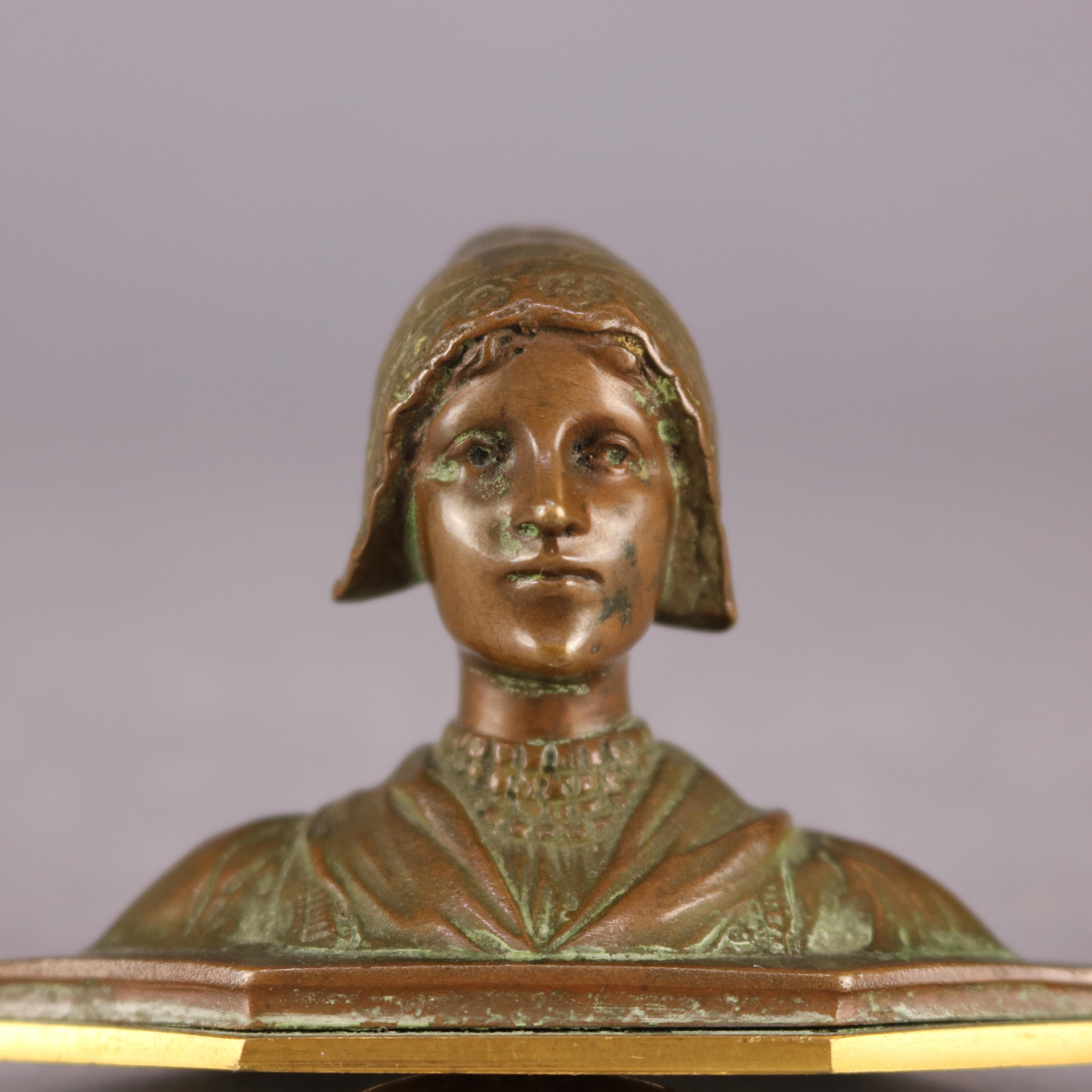 Antique Cabinet Bronze Bust Portrait Bust Sculpture of Woman, circa 1900 1