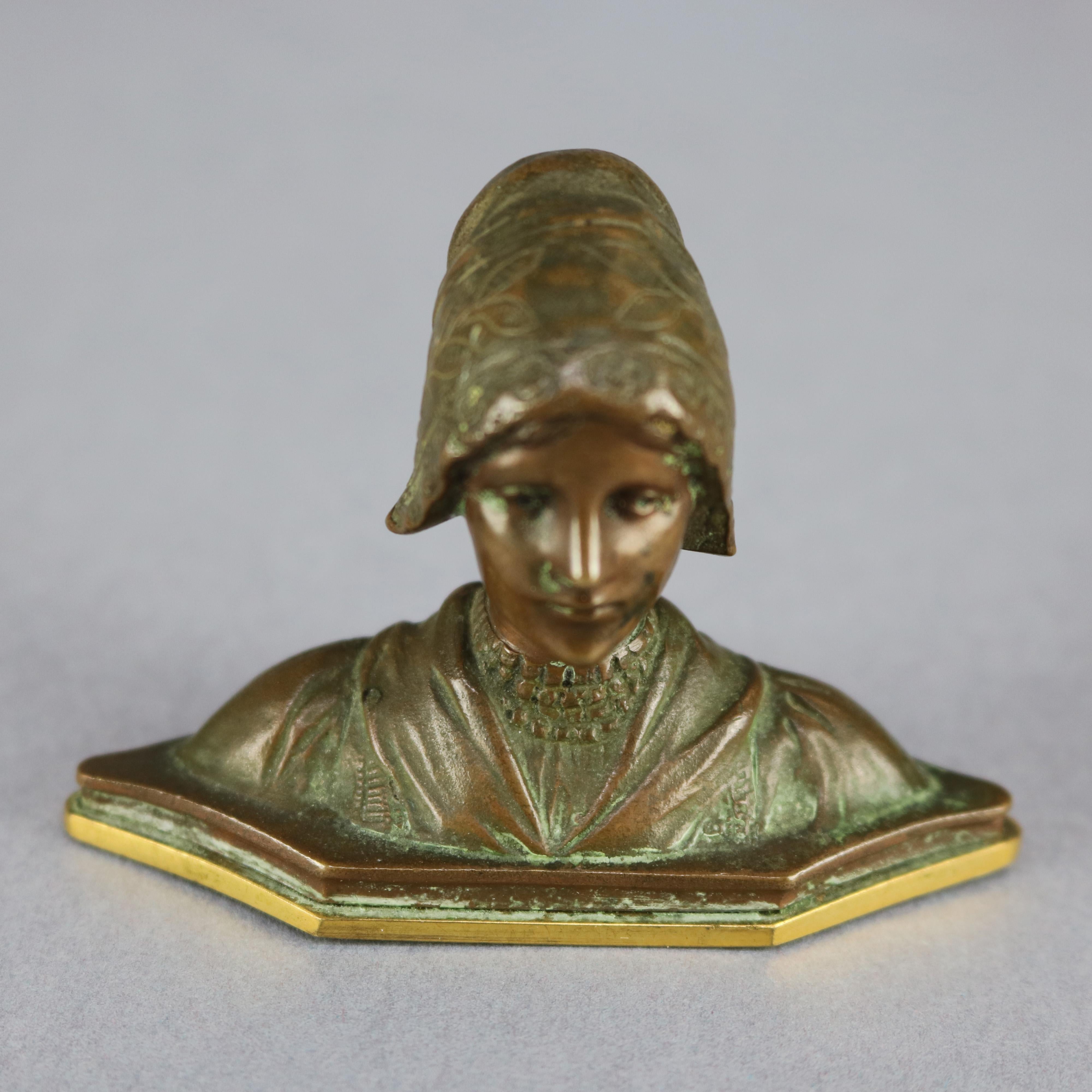 Antique Cabinet Bronze Bust Portrait Bust Sculpture of Woman, circa 1900 2