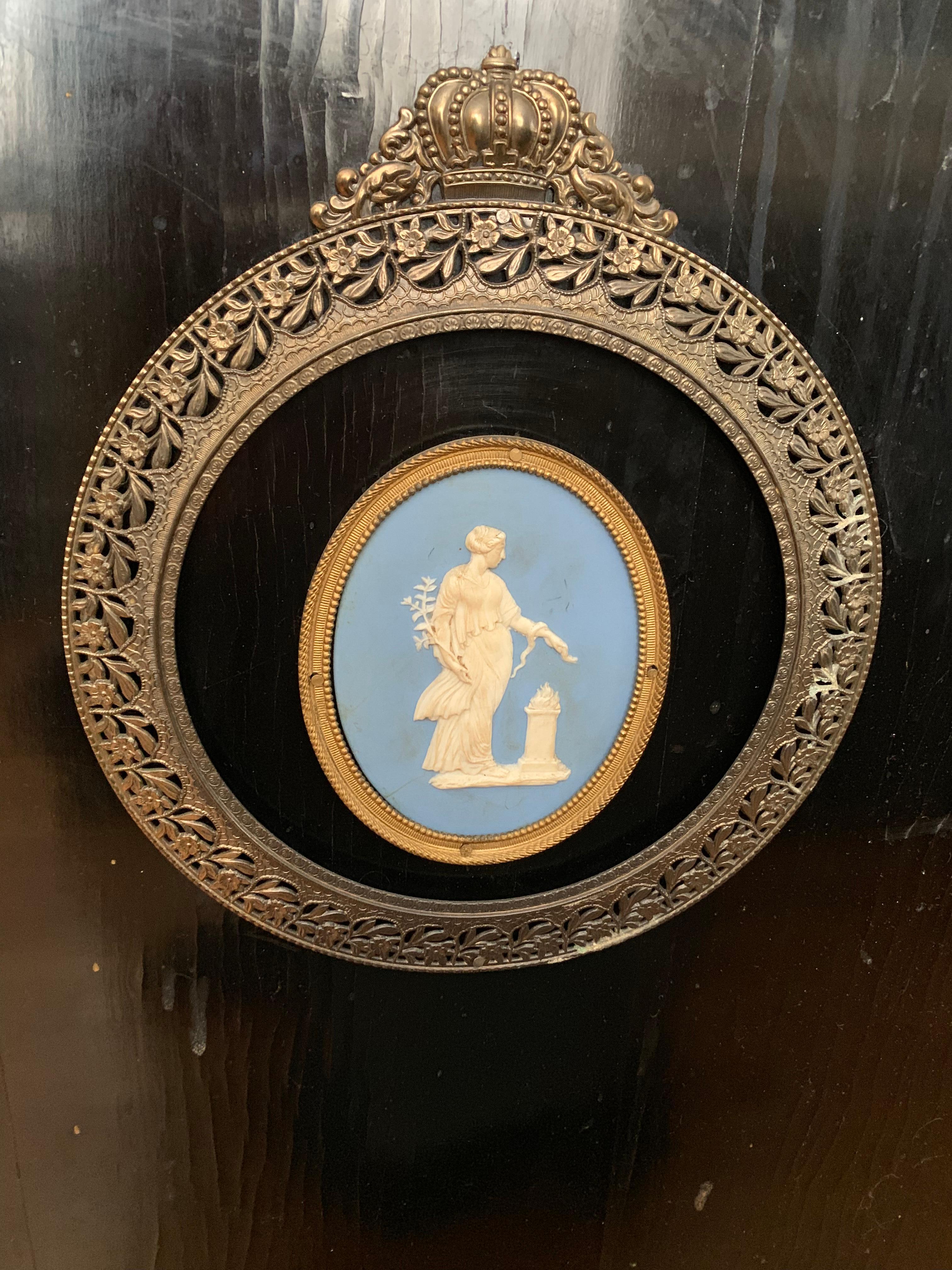 Antique Cabinet, Bronze Detail and Wedgwood Cameo In Fair Condition For Sale In Chicago, IL