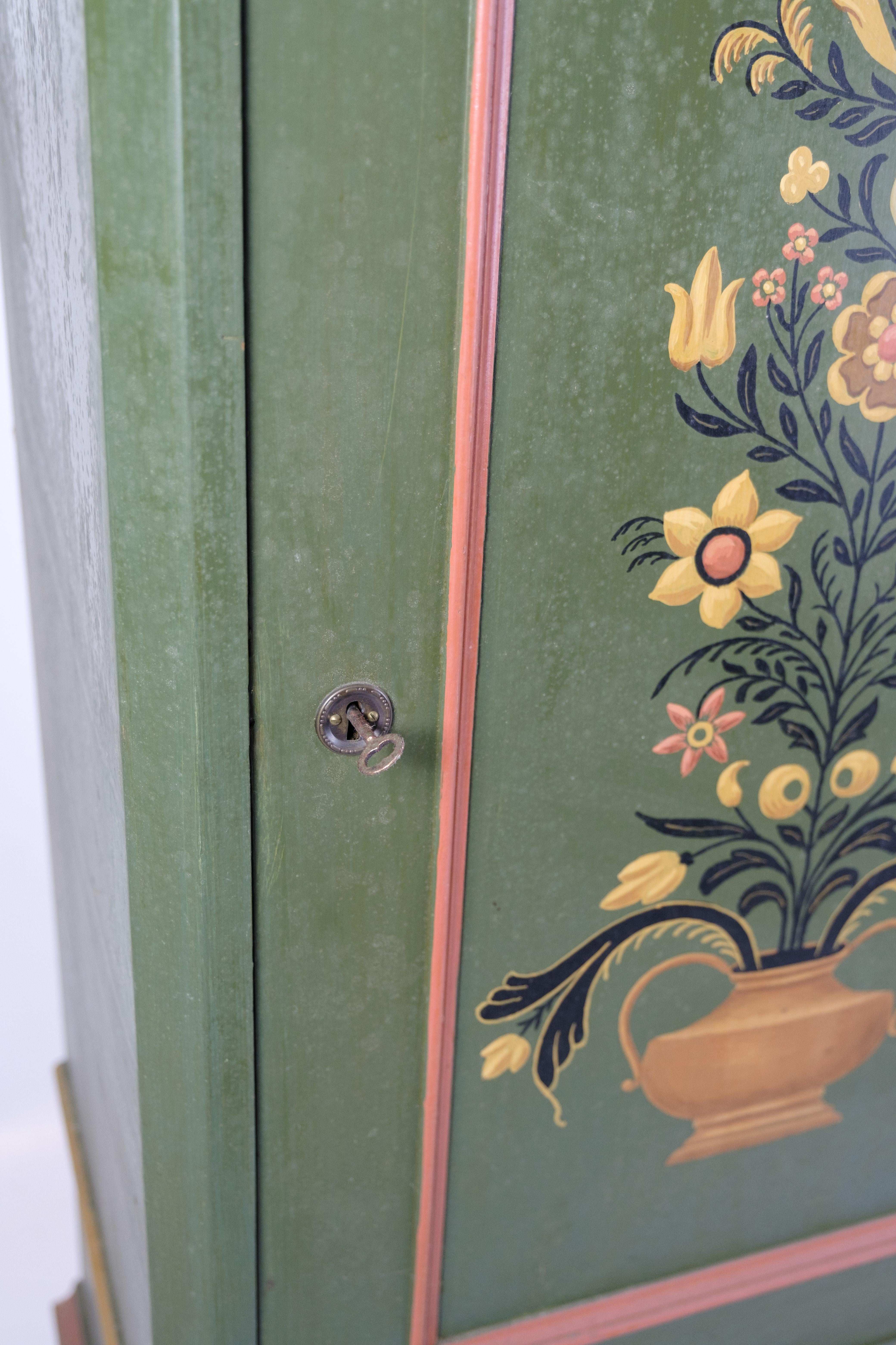 Danish Antique Cabinet Hand Painted With Floral Decoration From 1890s For Sale