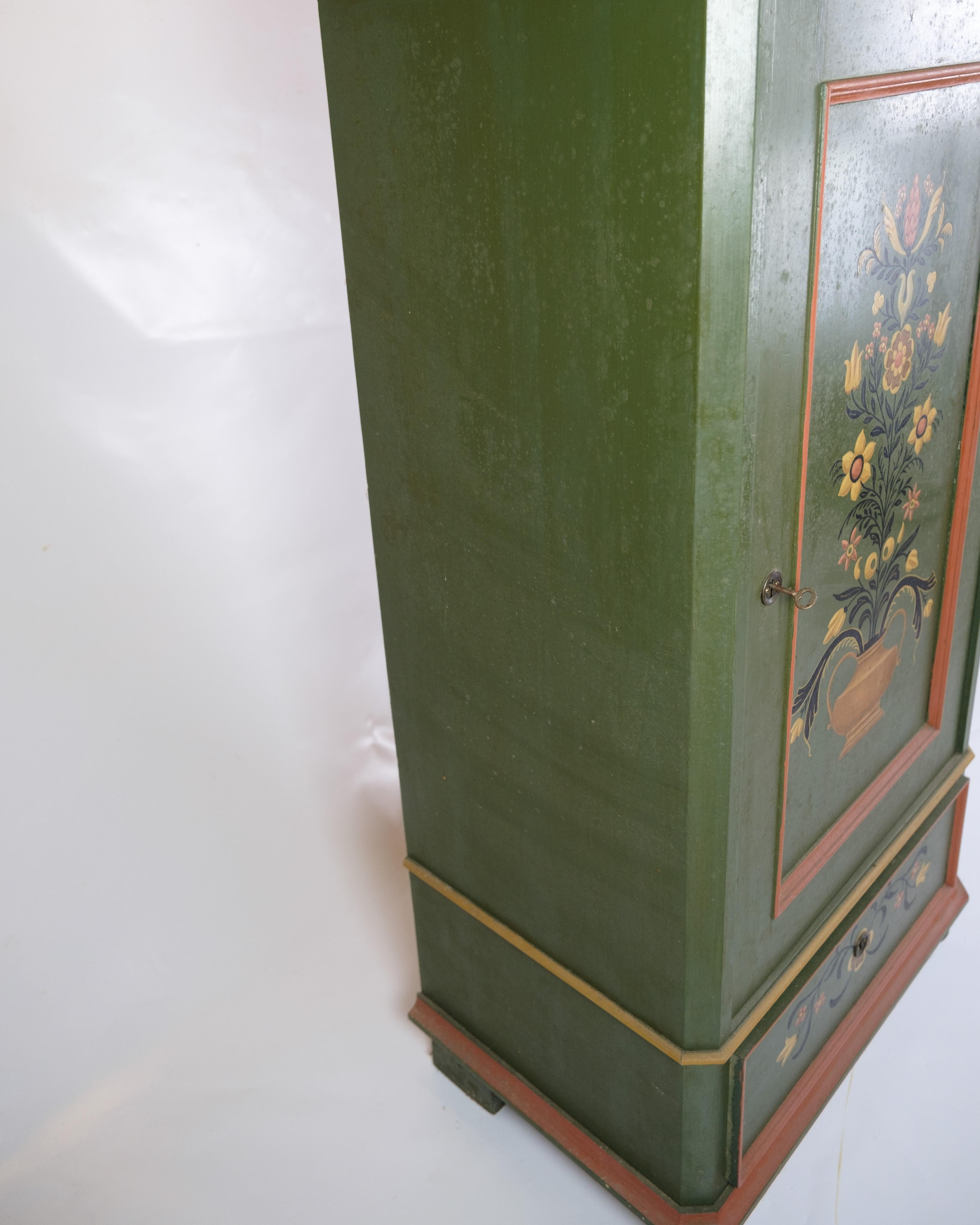 Hand-Painted Antique Cabinet Hand Painted With Floral Decoration From 1890s For Sale