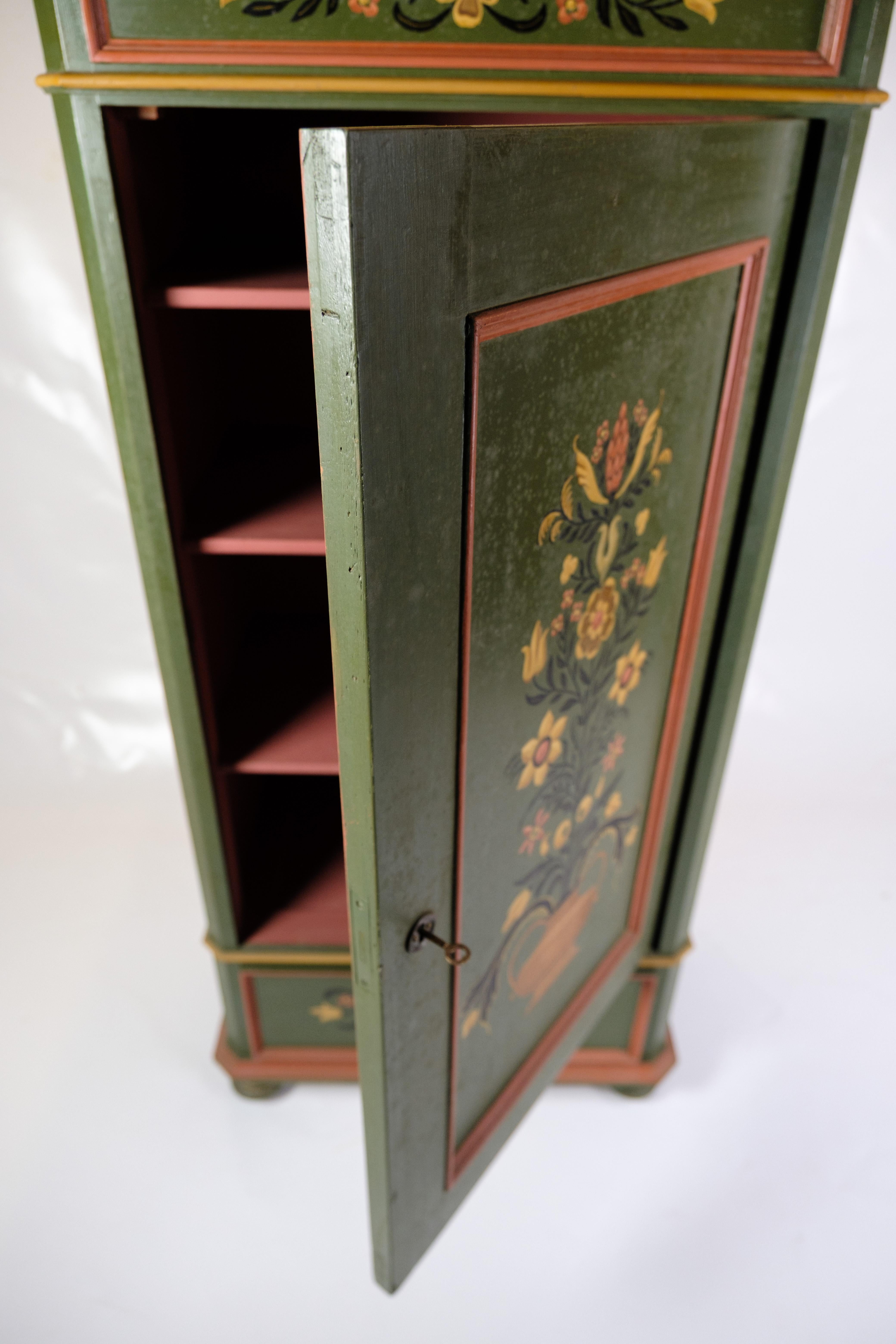 Late 19th Century Antique Cabinet Hand Painted With Floral Decoration From 1890s For Sale