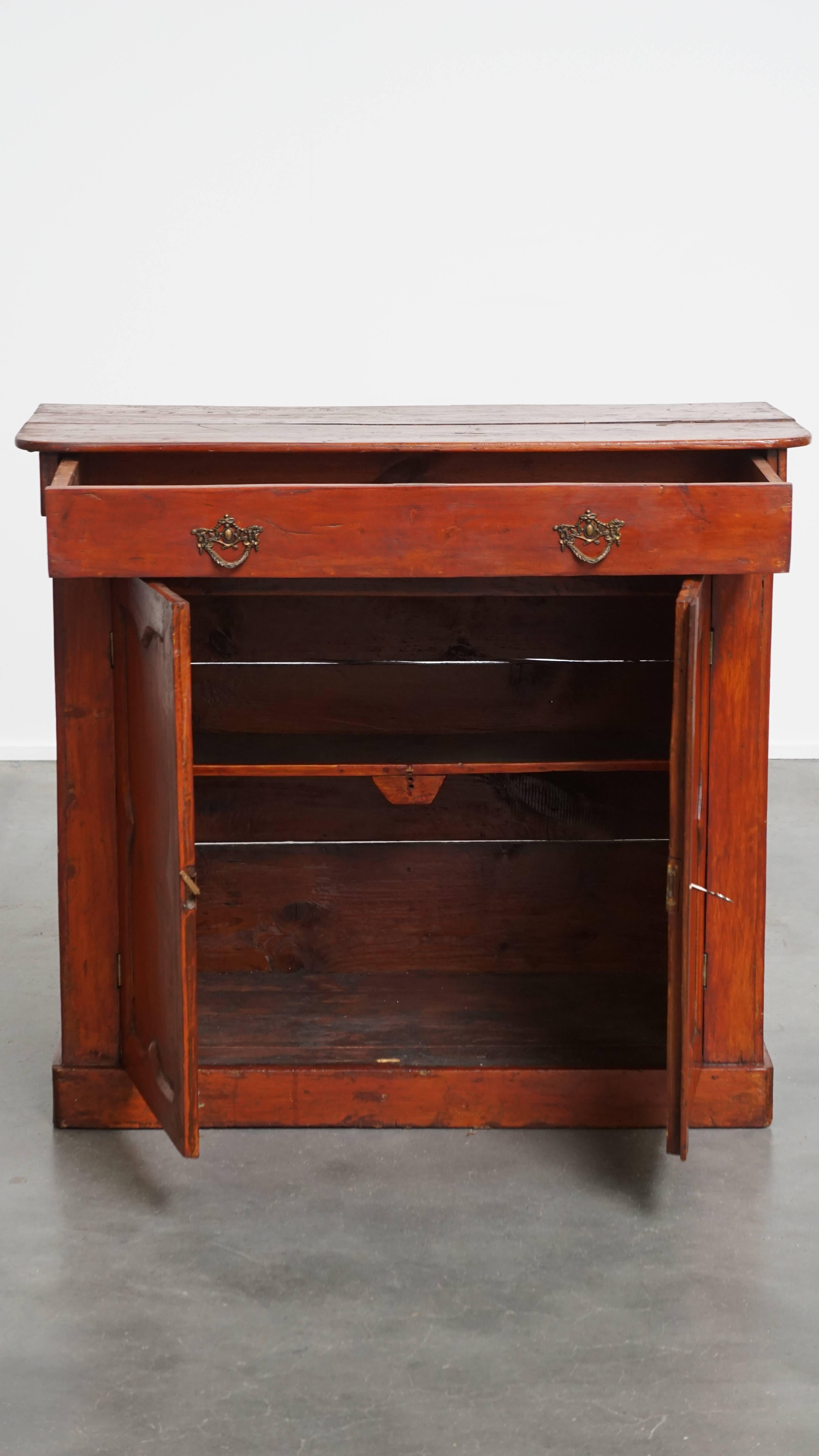 Classical Roman Antique Cabinet in Red/Brown with 2 Doors and a Drawer with Working Lock For Sale