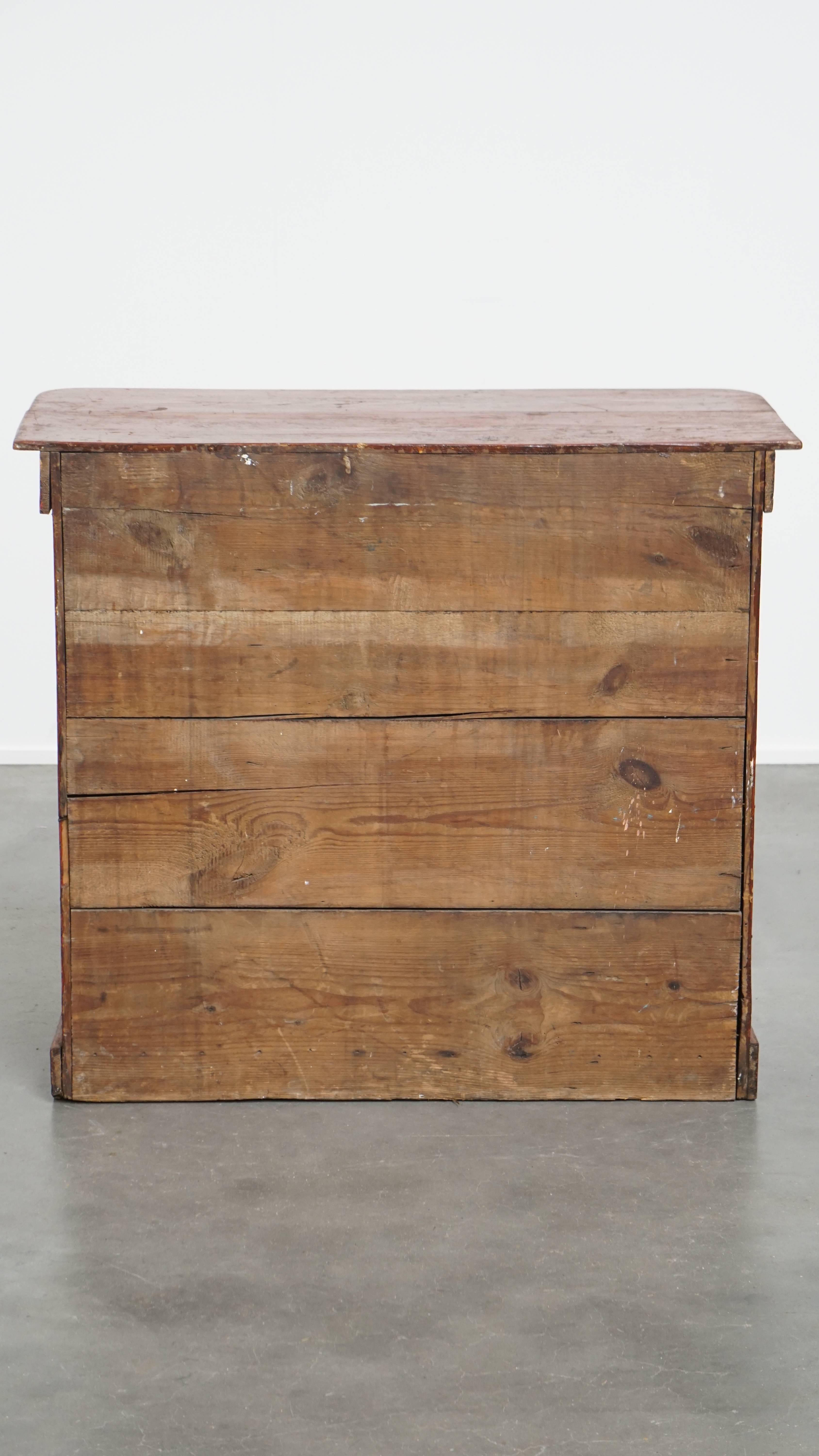 Antique Cabinet in Red/Brown with 2 Doors and a Drawer with Working Lock In Fair Condition For Sale In Harderwijk, NL