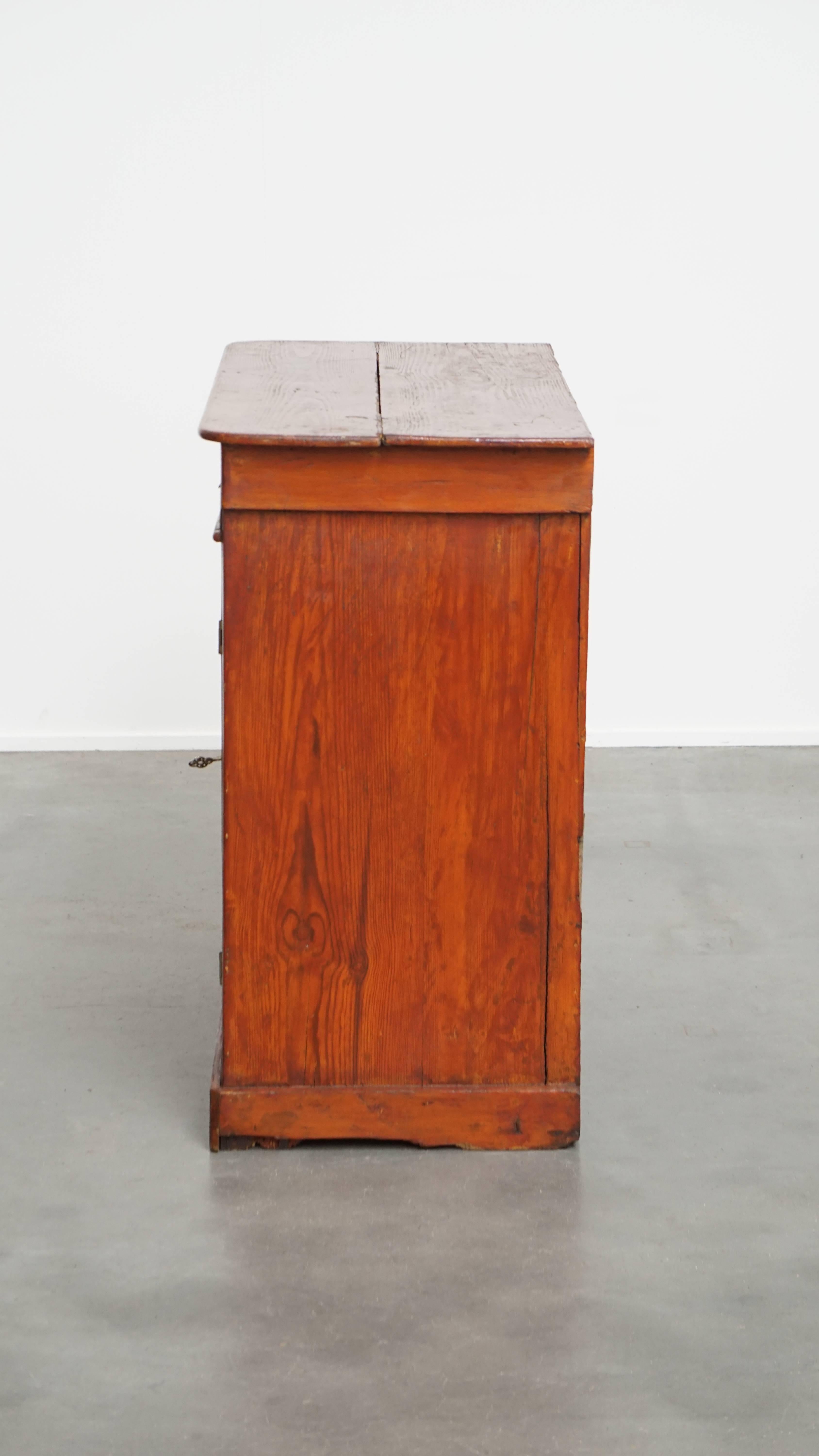 19th Century Antique Cabinet in Red/Brown with 2 Doors and a Drawer with Working Lock For Sale