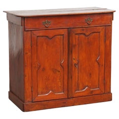 Antique Cabinet in Red/Brown with 2 Doors and a Drawer with Working Lock