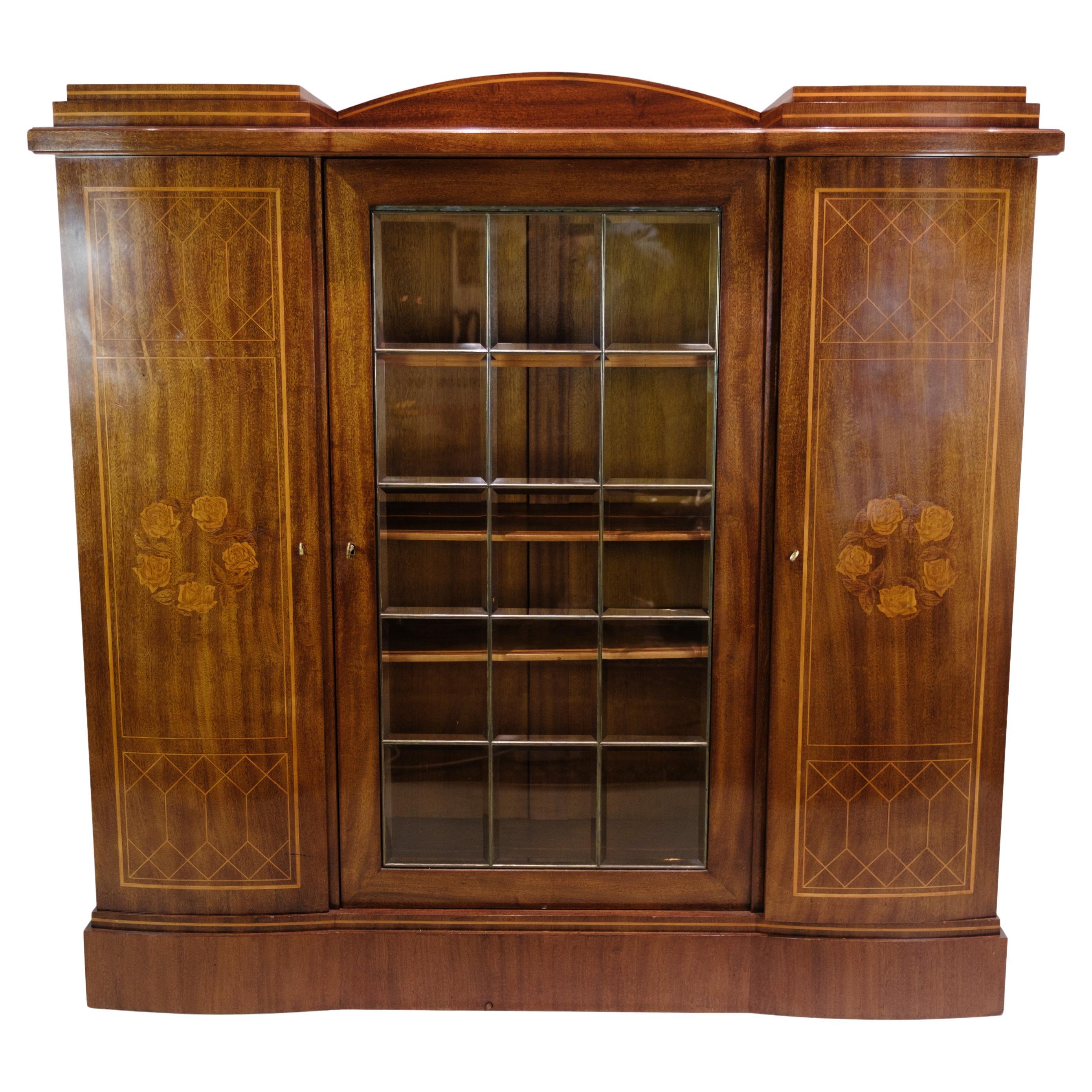 Antique Cabinet Made In Hand Polished Mahogany With Intarsia From 1920s