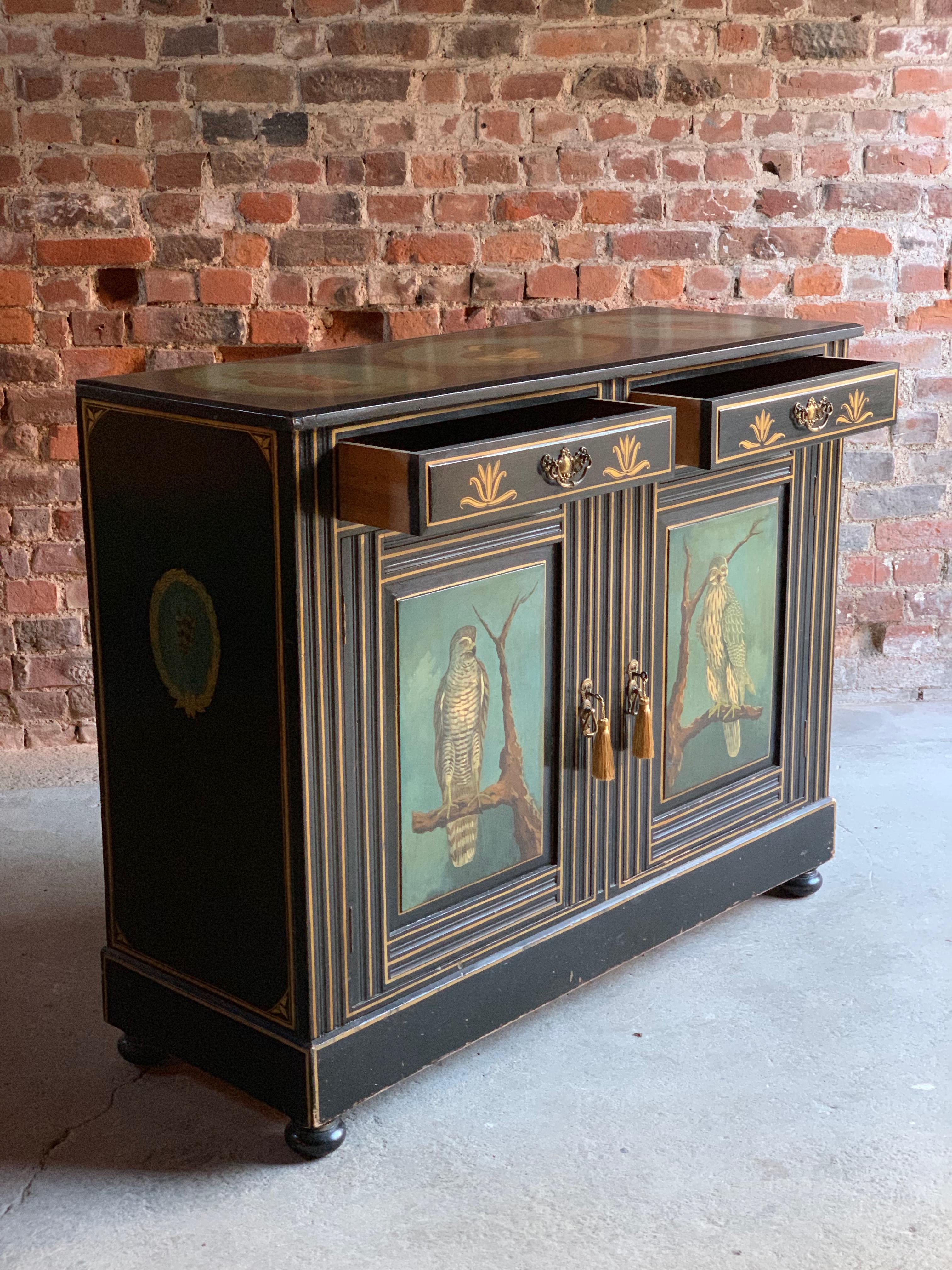 Antique Cabinet Side Cupboard Hand Painted Victorian 19th Century, circa 1890 In Fair Condition In Longdon, Tewkesbury