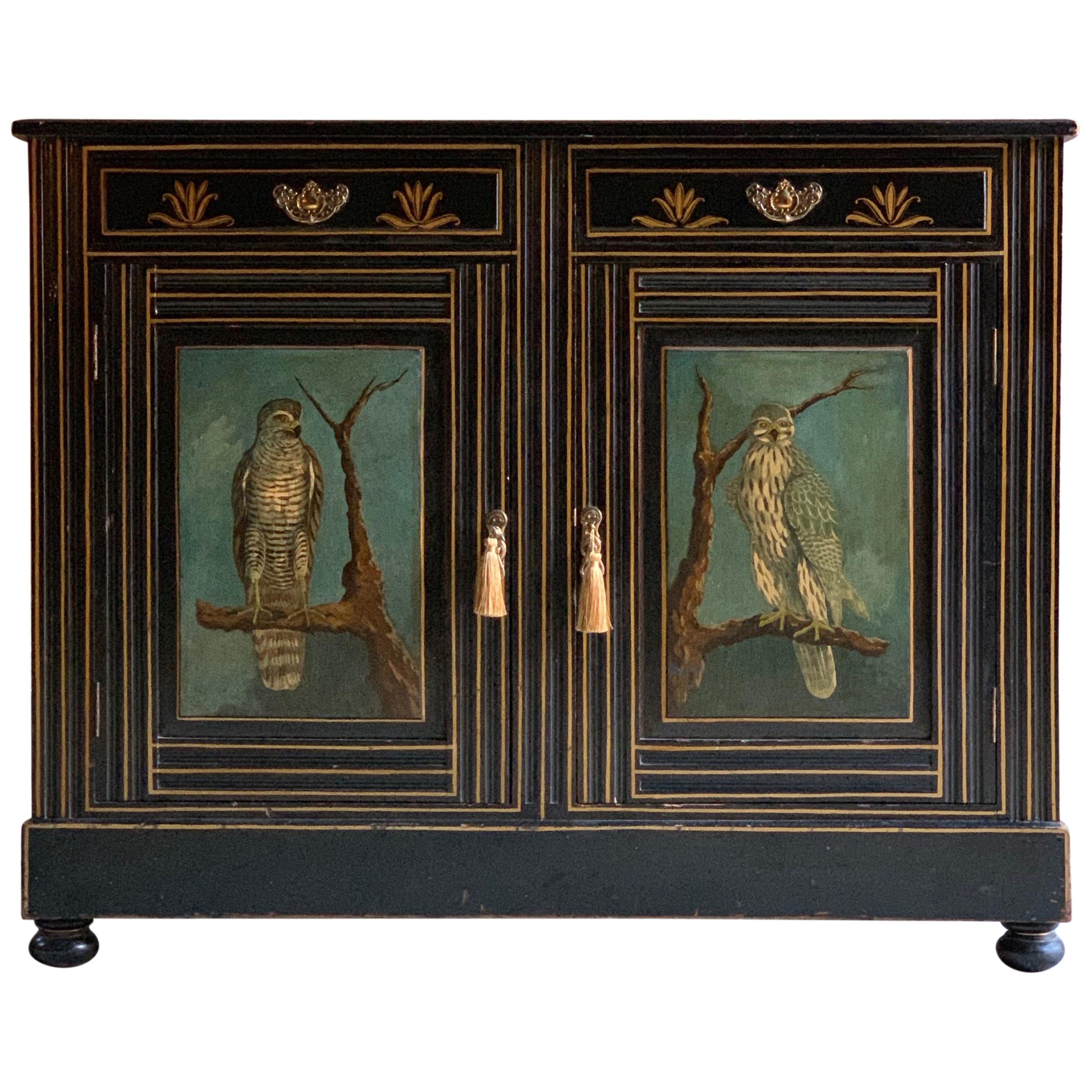 Antique Cabinet Side Cupboard Hand Painted Victorian, circa 1890