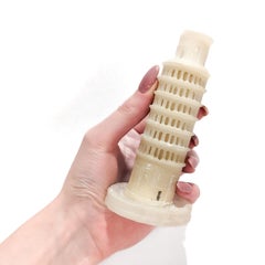 Antique Cabinet-Sized Grand Tour Alabaster Leaning Tower of Pisa Sculpture