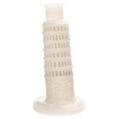 Antique Cabinet-Sized Grand Tour Alabaster Leaning Tower of Pisa Sculpture