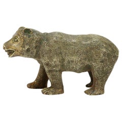 Antique Cabinet-Sized Naively Modeled Gilt Bronze Bear Sculpture