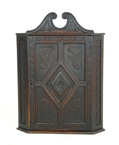 Antique Cabinet, Victorian Carved Oak Hanging Cabinet, Scotland 1880, B1427