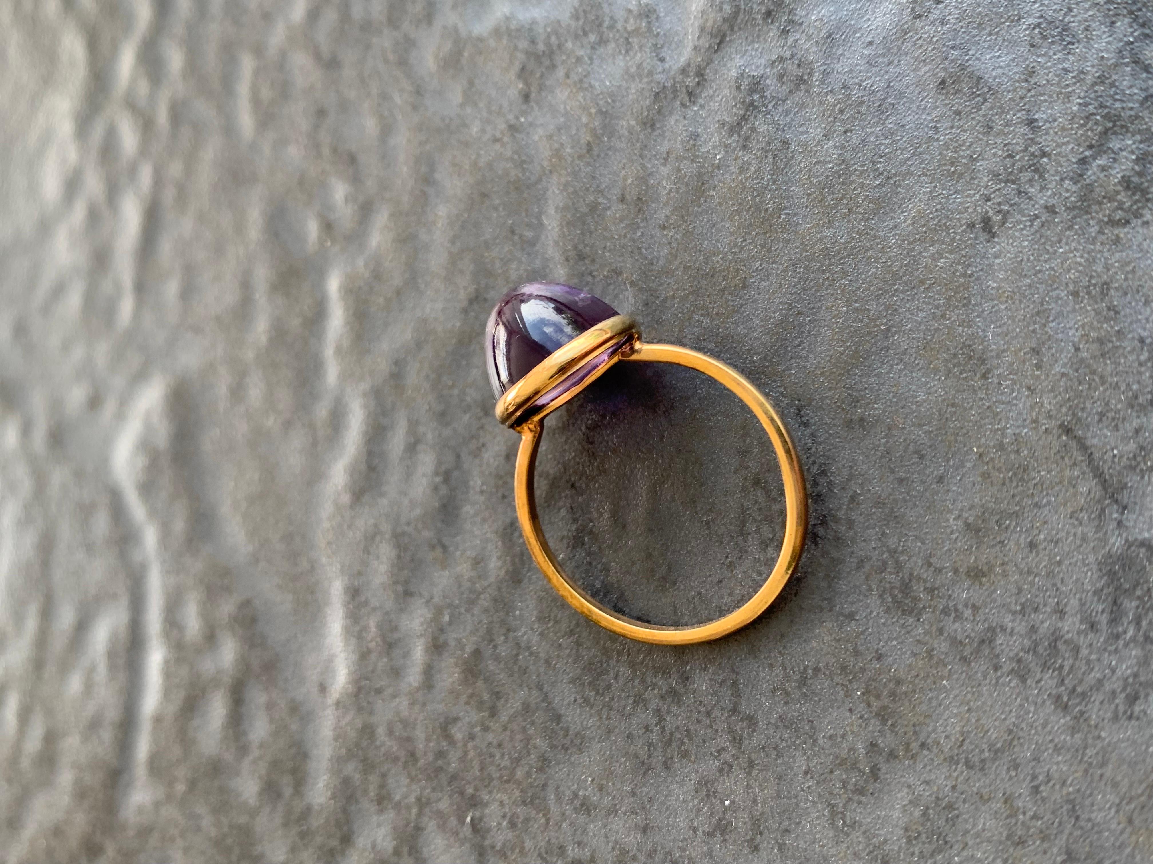 Women's or Men's Antique Cabochon Amethyst Cocktail Ring in 9ct Yellow Gold