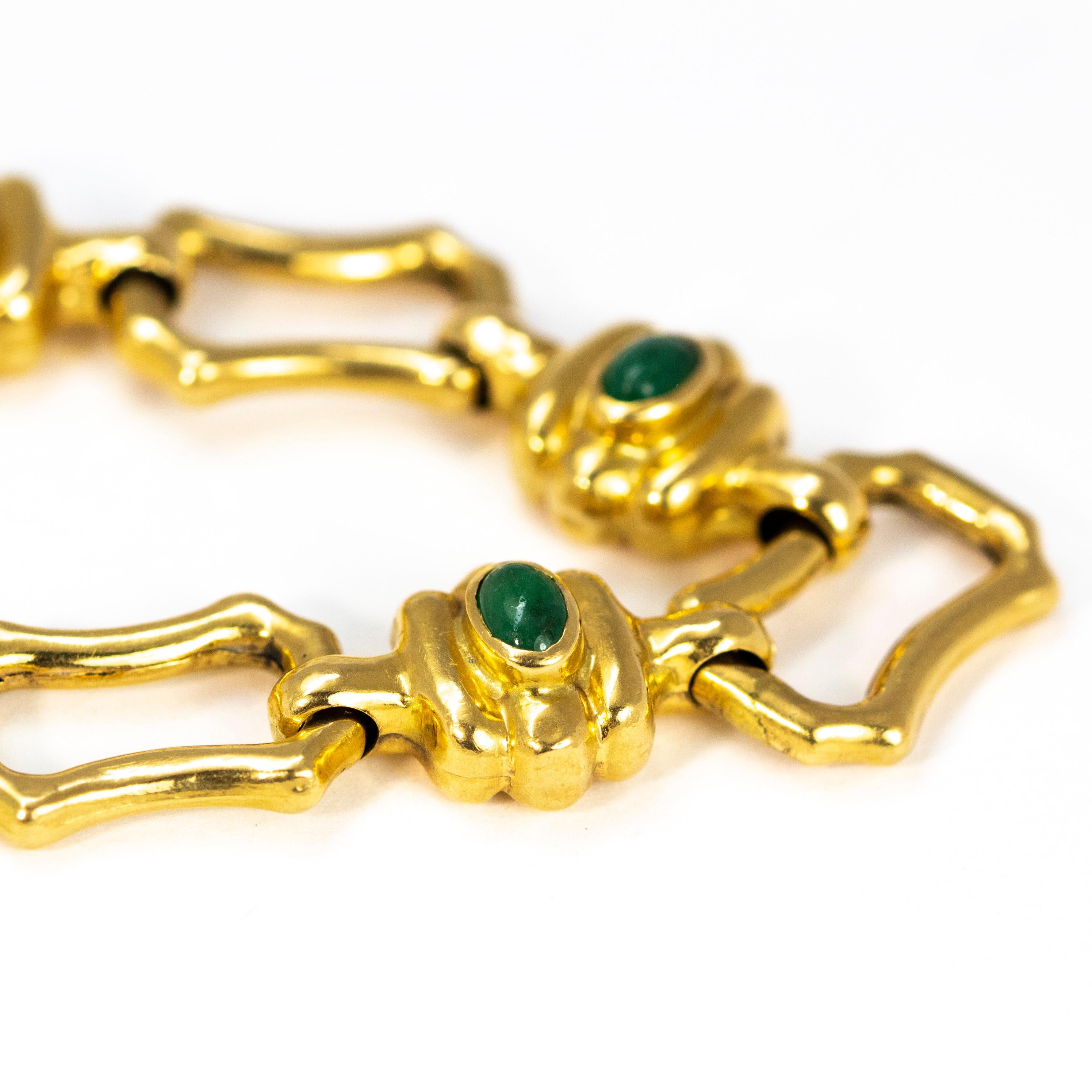 Edwardian Antique Cabochon Emerald and 18 Carat Gold Bracelet