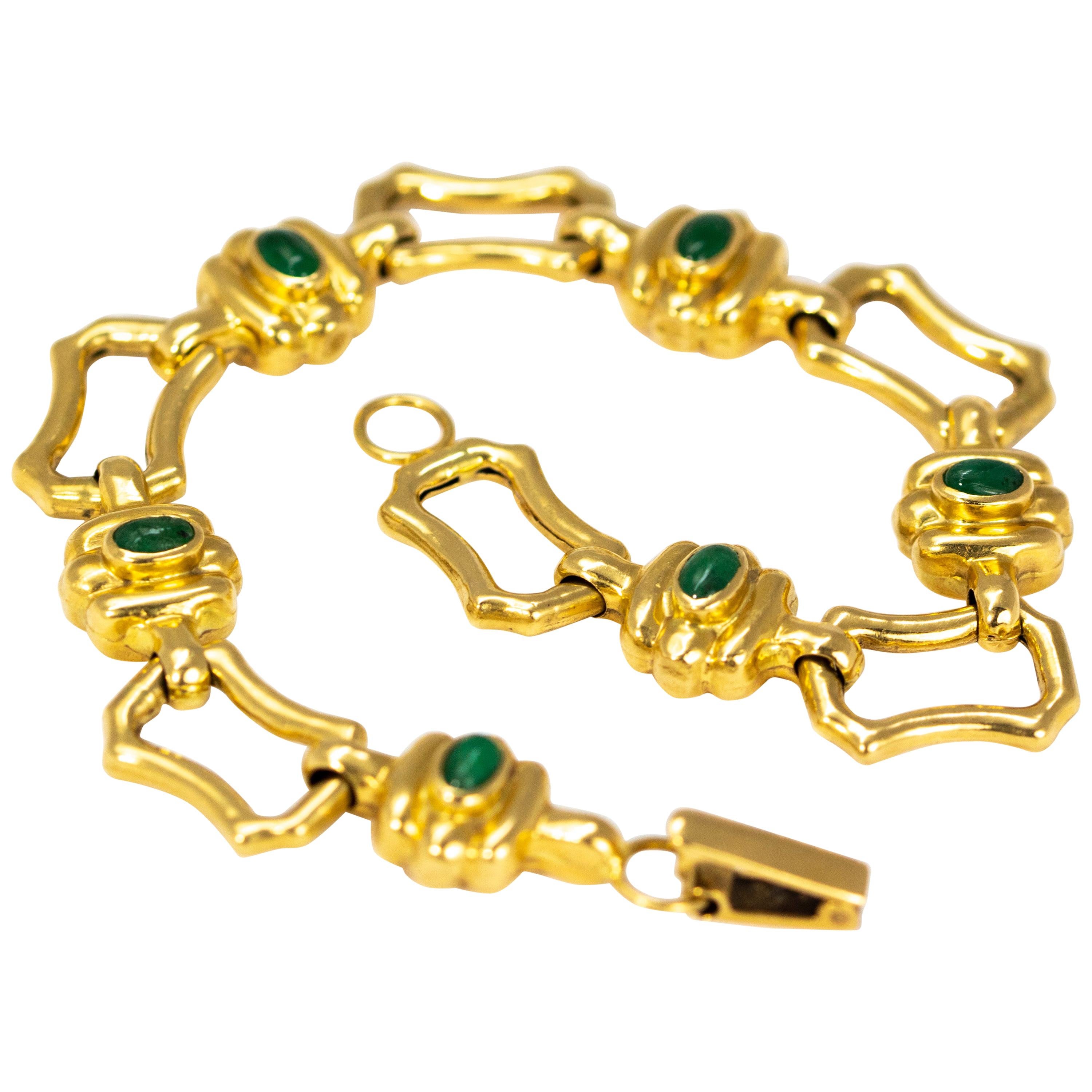 Antique Cabochon Emerald and 18 Carat Gold Bracelet