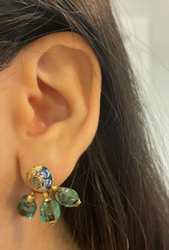 Antique Cabochon Emerald and Enamel Earrings