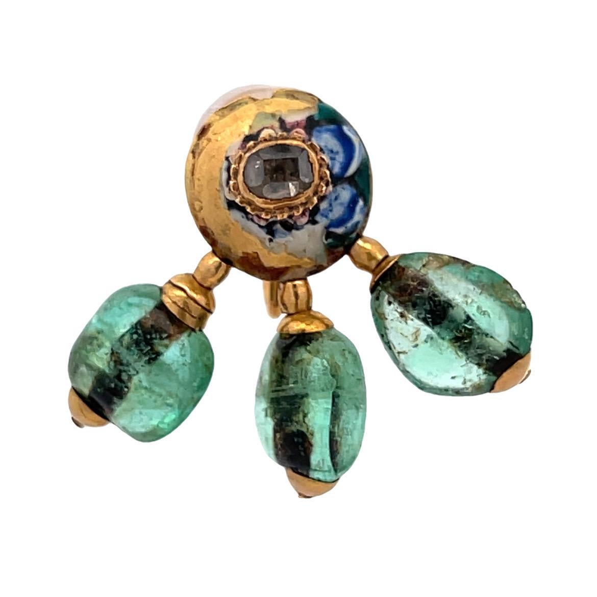 Antique Cabochon Emerald and Enamel Earrings For Sale 1