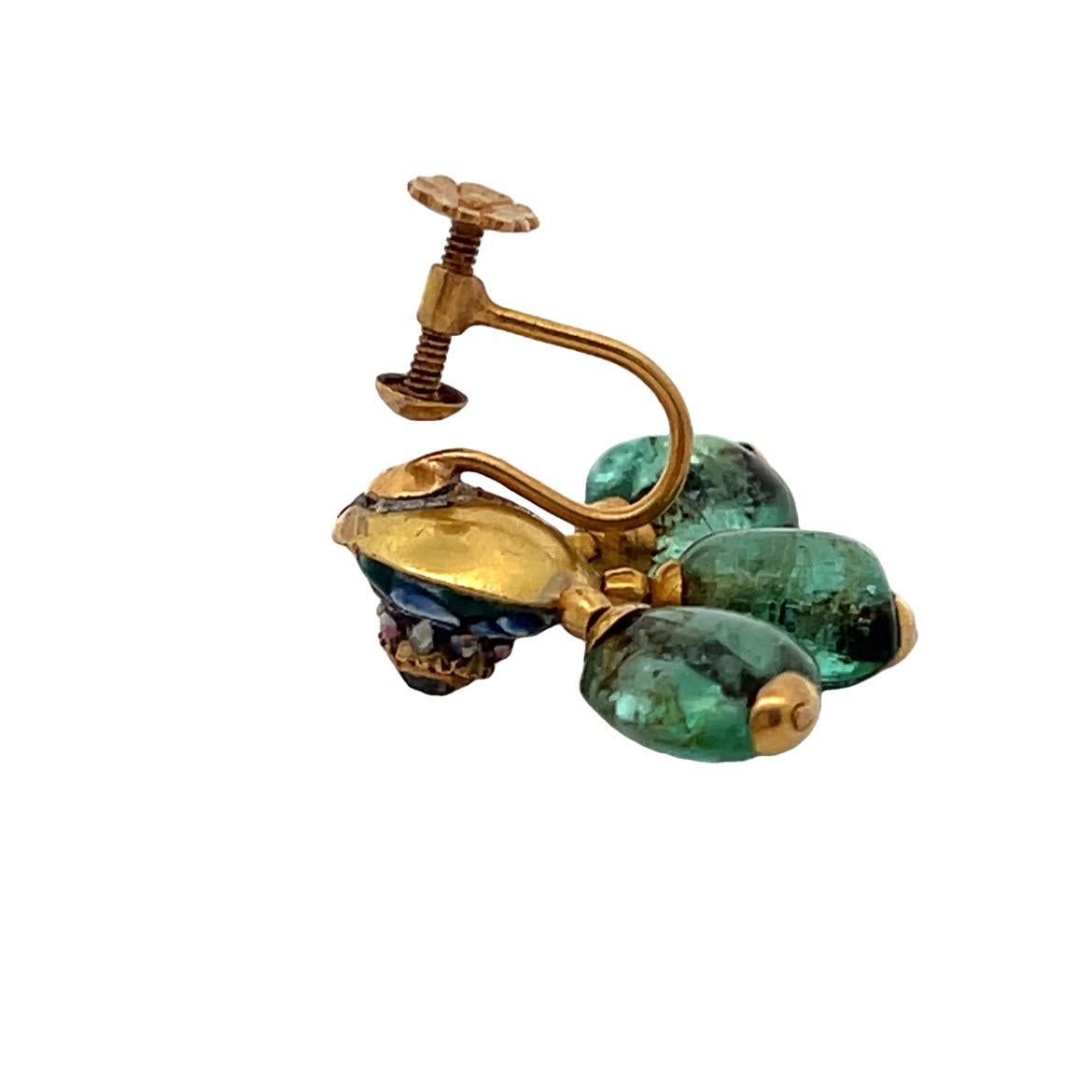 Antique Cabochon Emerald and Enamel Earrings For Sale 2