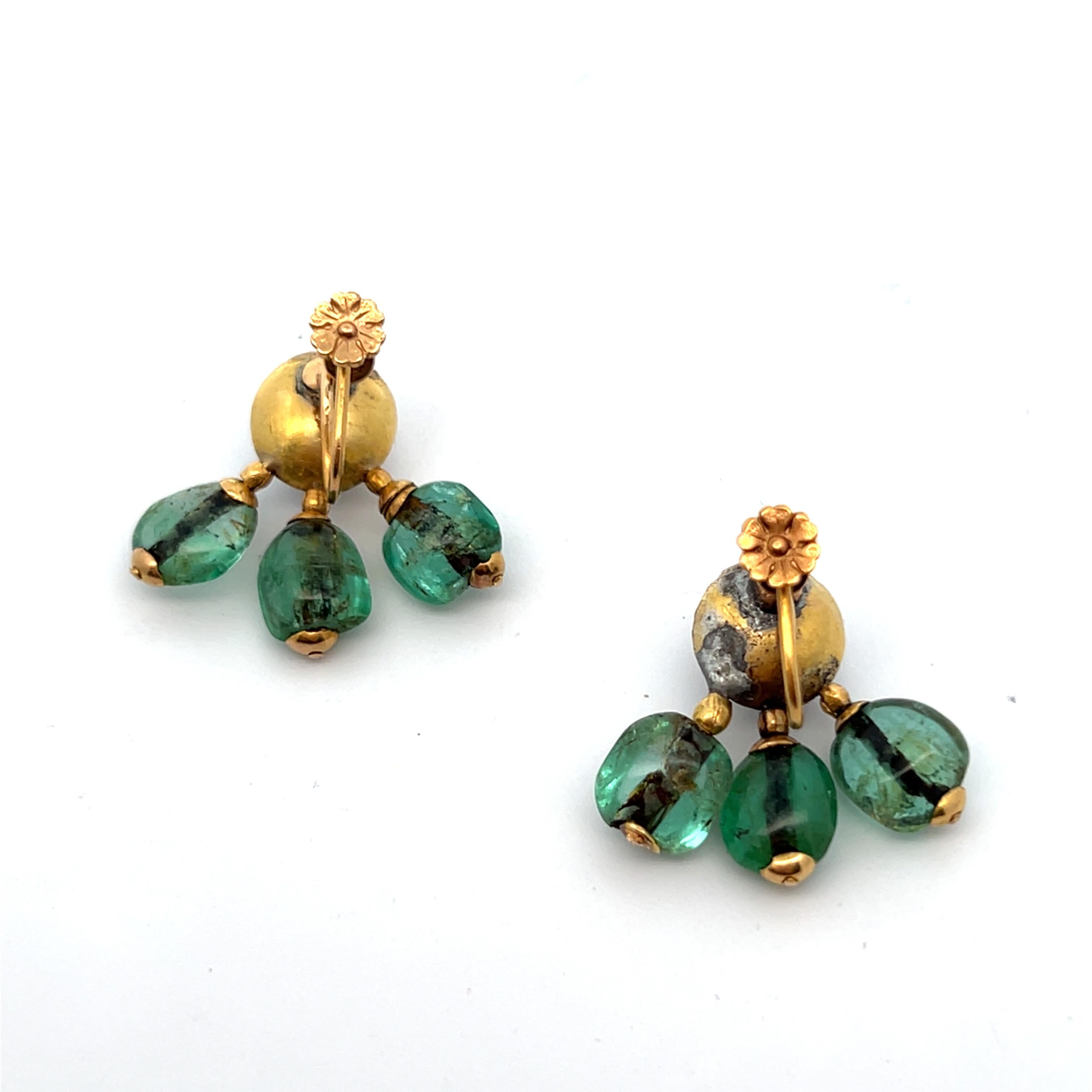 Antique Cabochon Emerald and Enamel Earrings For Sale 3