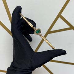 Antique Cabochon Emerald and Old Mine Diamond Bar Brooch
