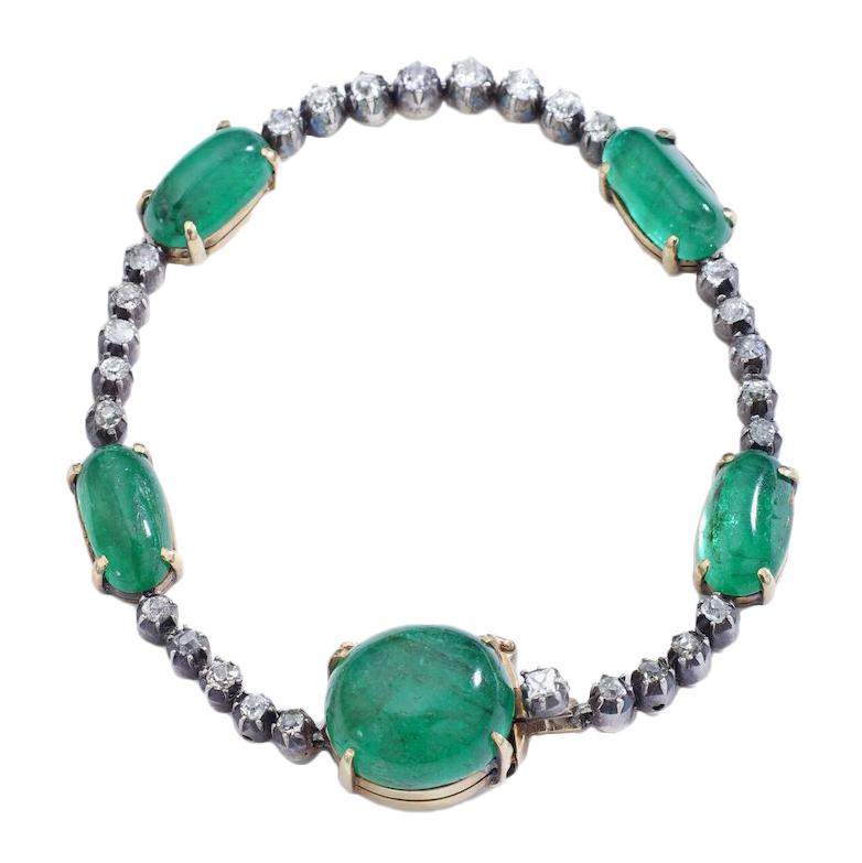 Antique Cabochon Emerald Diamond Bracelet