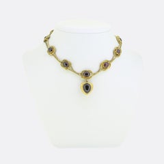 Antique Cabochon Garnet Drop Necklace