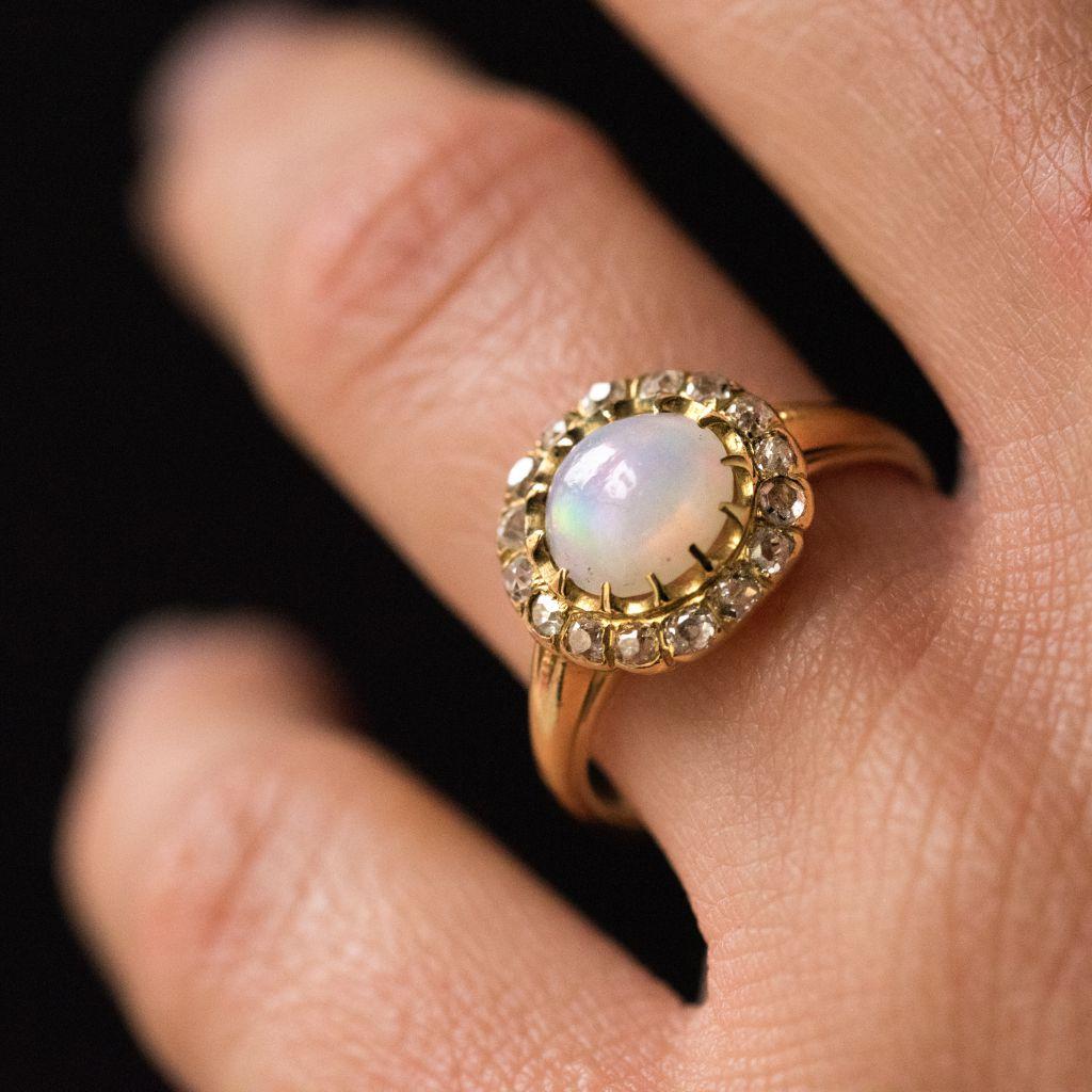Antique Cabochon Opal Diamond Gold Engagement Ring 5