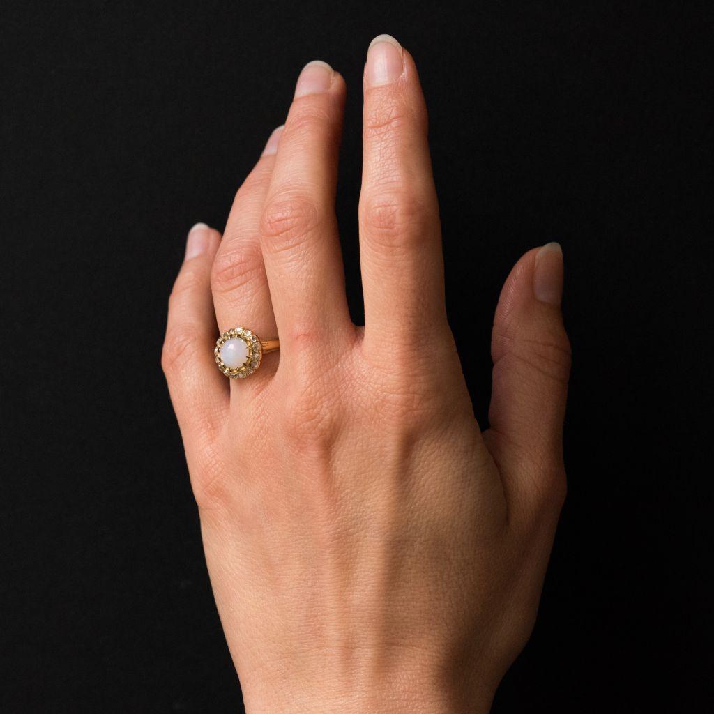 Antique Cabochon Opal Diamond Gold Engagement Ring 7