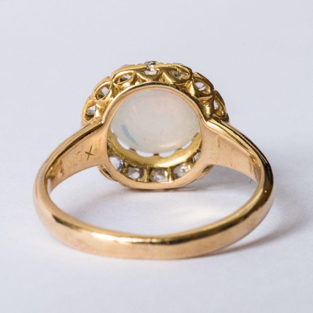 Antique Cabochon Opal Diamond Gold Engagement Ring 10
