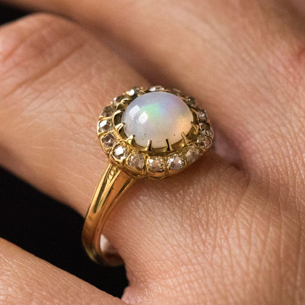 Antique Cabochon Opal Diamond Gold Engagement Ring 1