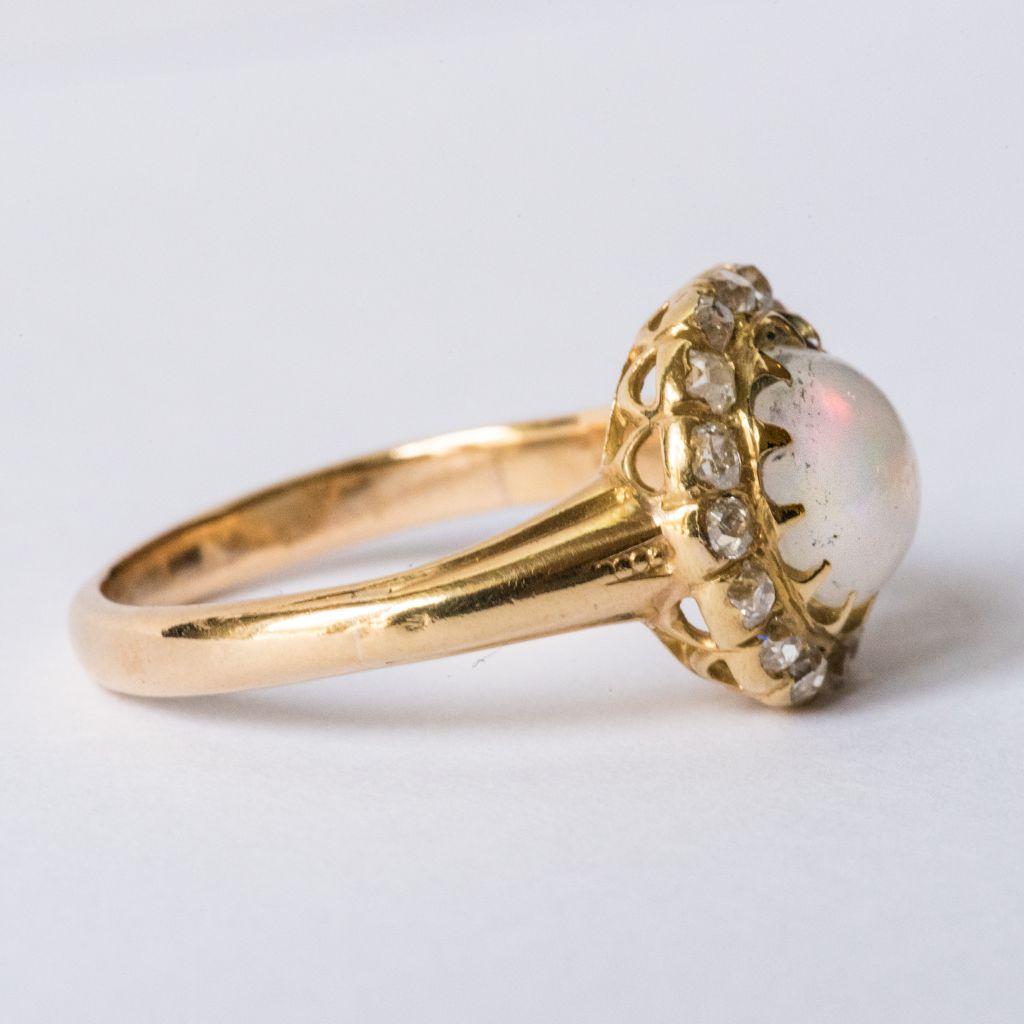 Antique Cabochon Opal Diamond Gold Engagement Ring 2