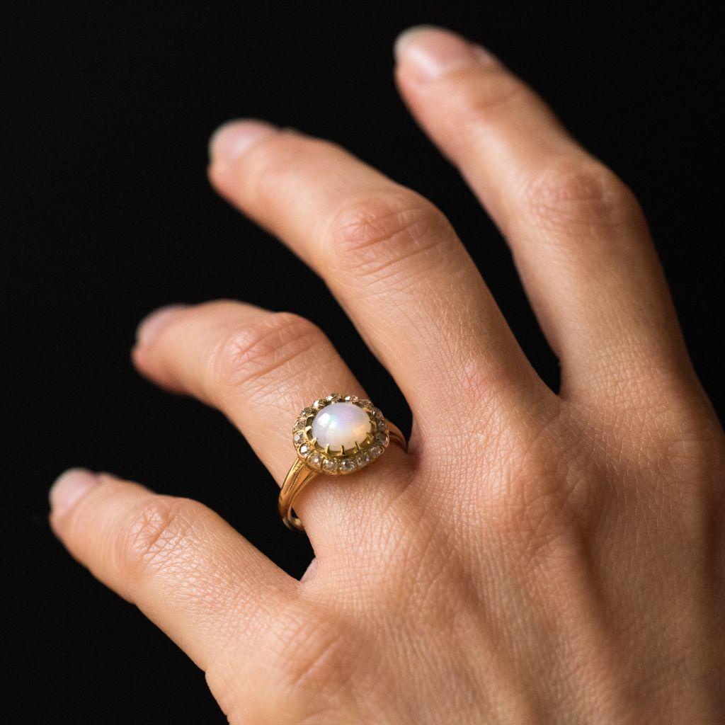 Antique Cabochon Opal Diamond Gold Engagement Ring 3