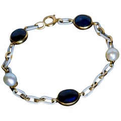 Antikes antikes Cabochon Saphir Perle Emaille Goldarmband