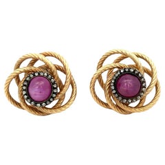 Antique Cabochon Star Ruby And Diamond Earrings